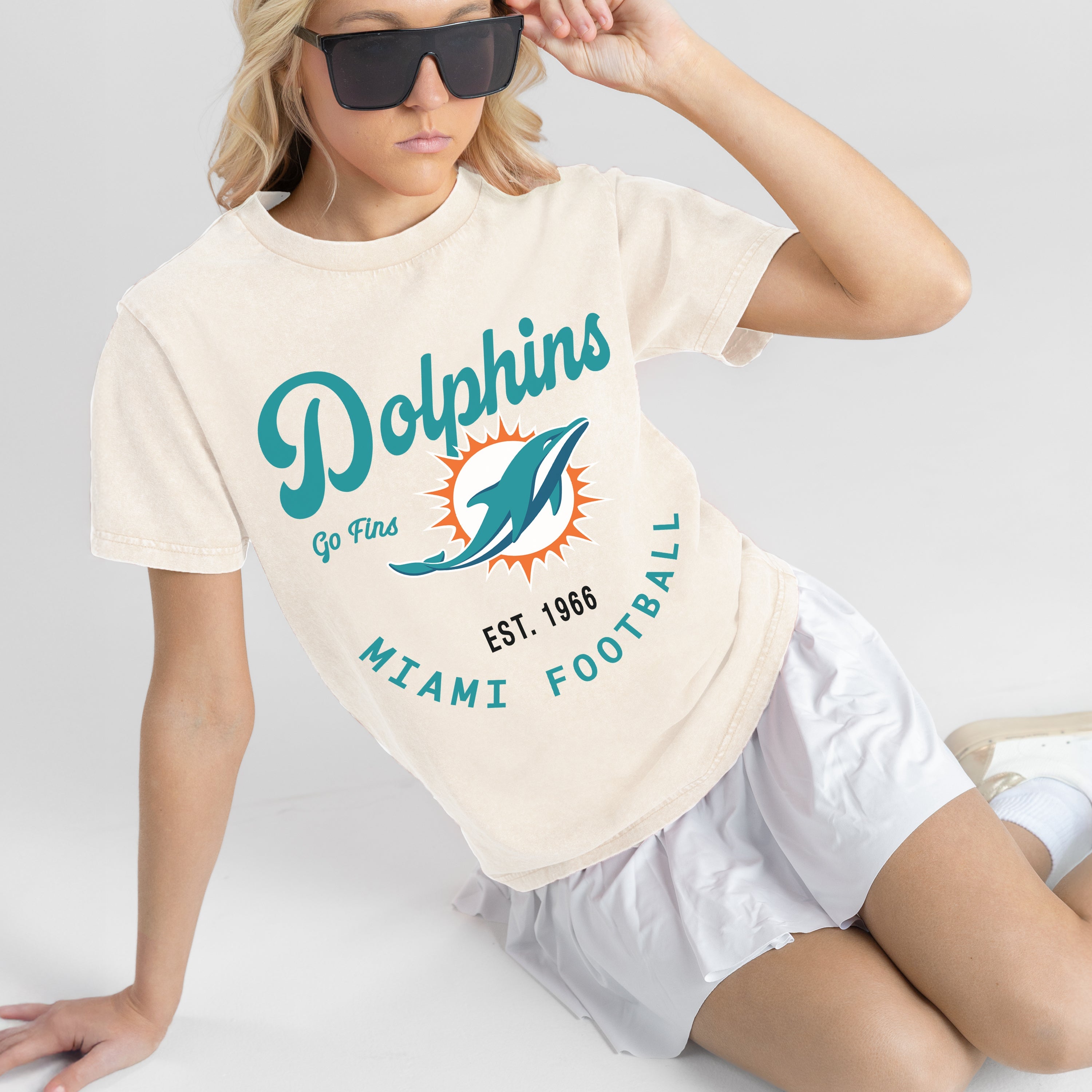 MIAMI DOLPHINS YOU KNOW OUR NAME CLASSIC FIT COTTON BLEND CREWNECK TEE