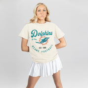 MIAMI DOLPHINS YOU KNOW OUR NAME CLASSIC FIT COTTON BLEND CREWNECK TEE