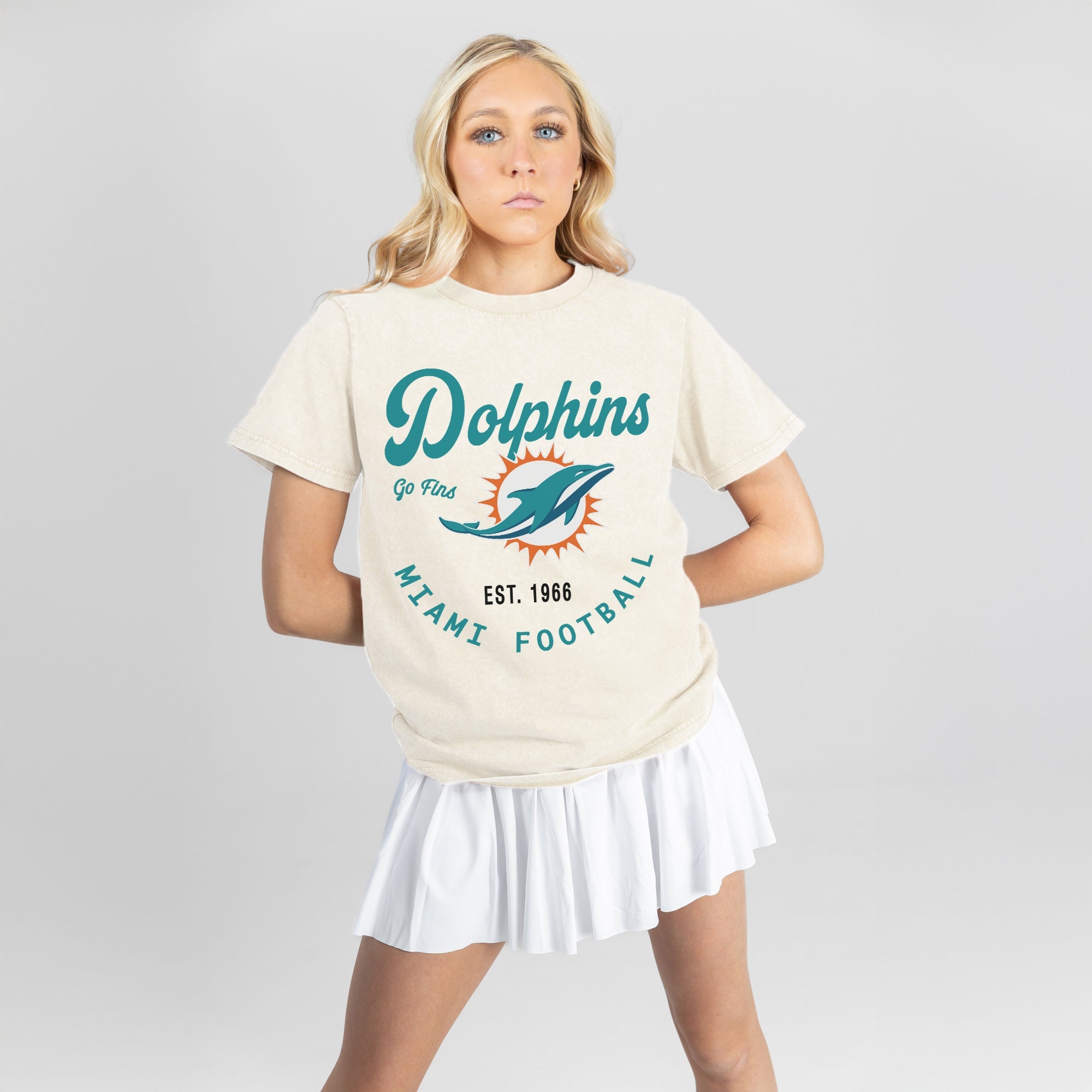 MIAMI DOLPHINS YOU KNOW OUR NAME CLASSIC FIT COTTON BLEND CREWNECK TEE