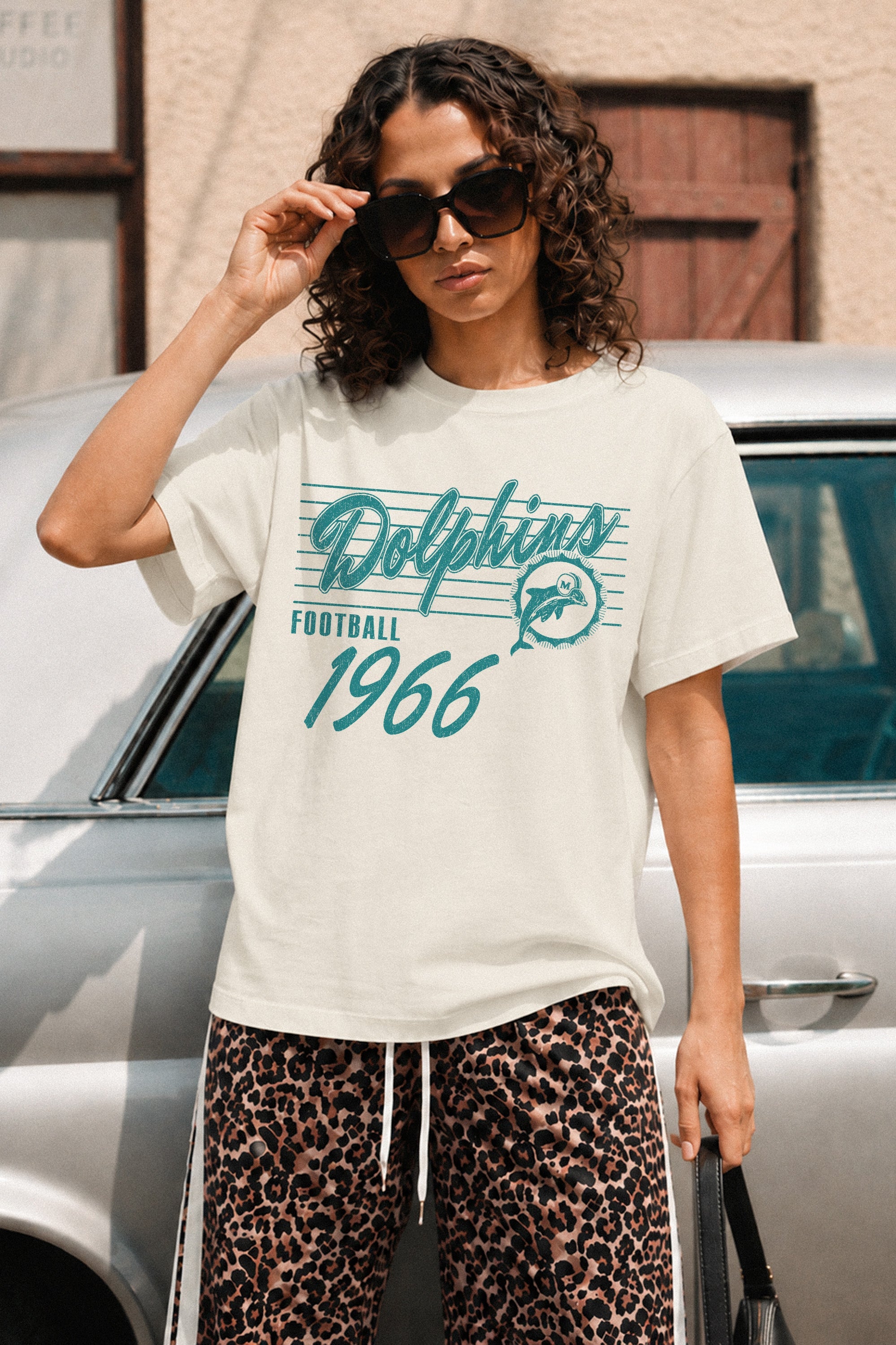 MIAMI DOLPHINS OLD SCHOOL CLASSIC FIT COTTON BLEND CREWNECK TEE