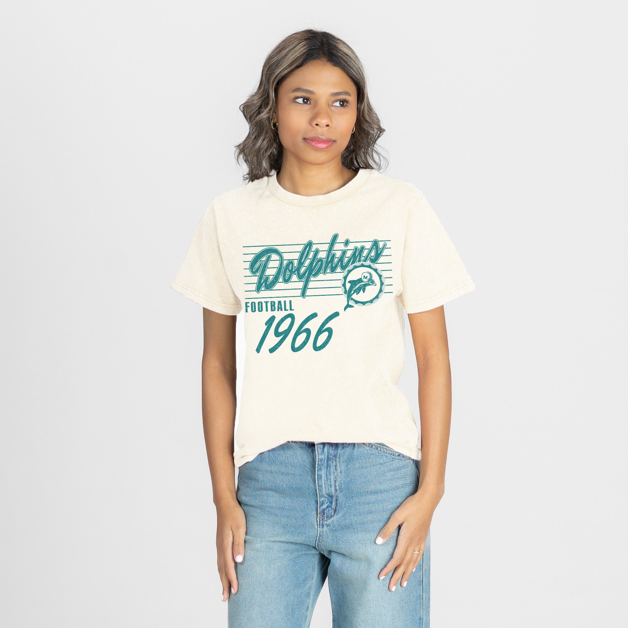 MIAMI DOLPHINS OLD SCHOOL CLASSIC FIT COTTON BLEND CREWNECK TEE