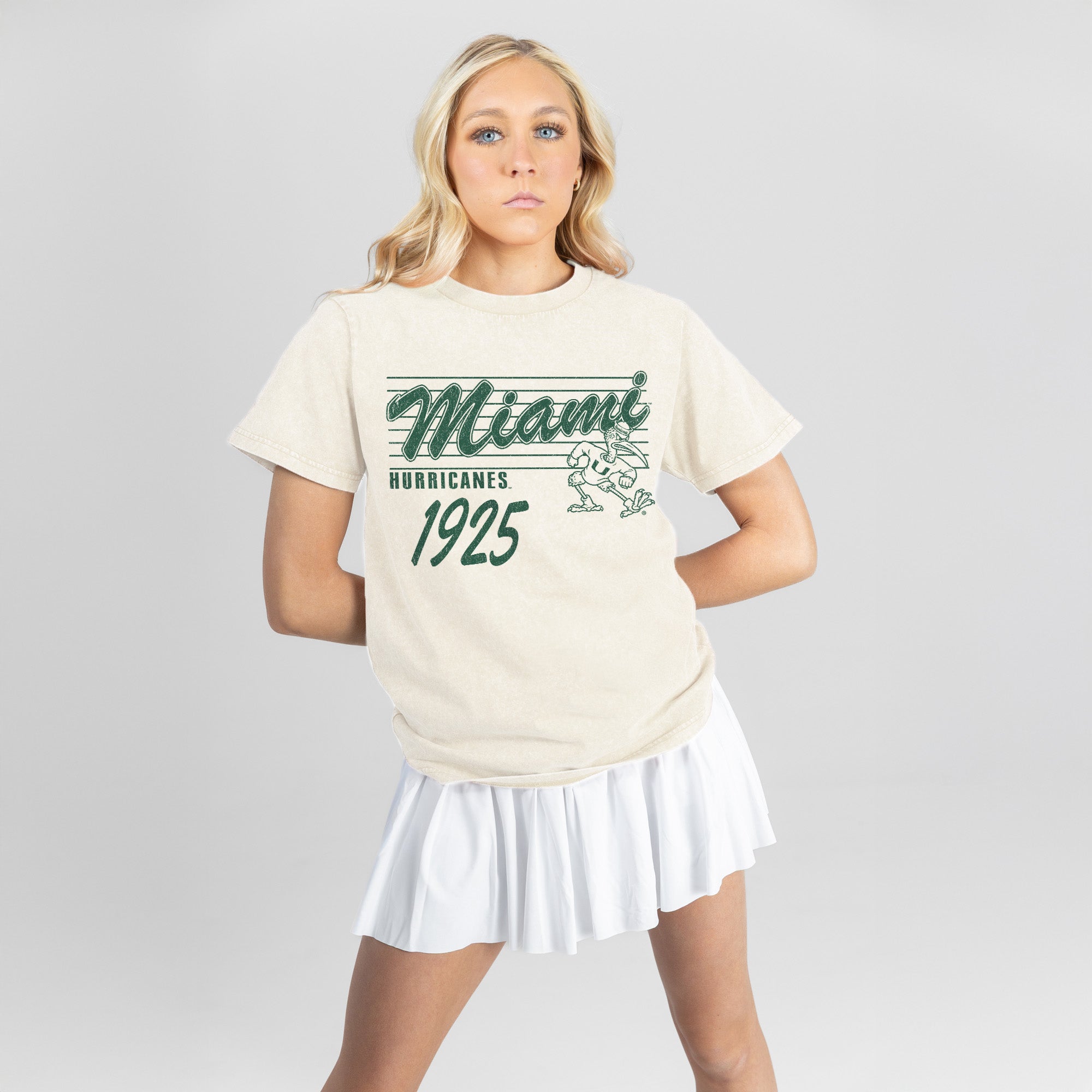 MIAMI HURRICANES OLD SCHOOL CLASSIC FIT COTTON BLEND CREWNECK TEE