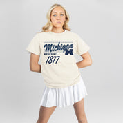 MICHIGAN WOLVERINES OLD SCHOOL CLASSIC FIT COTTON BLEND CREWNECK TEE