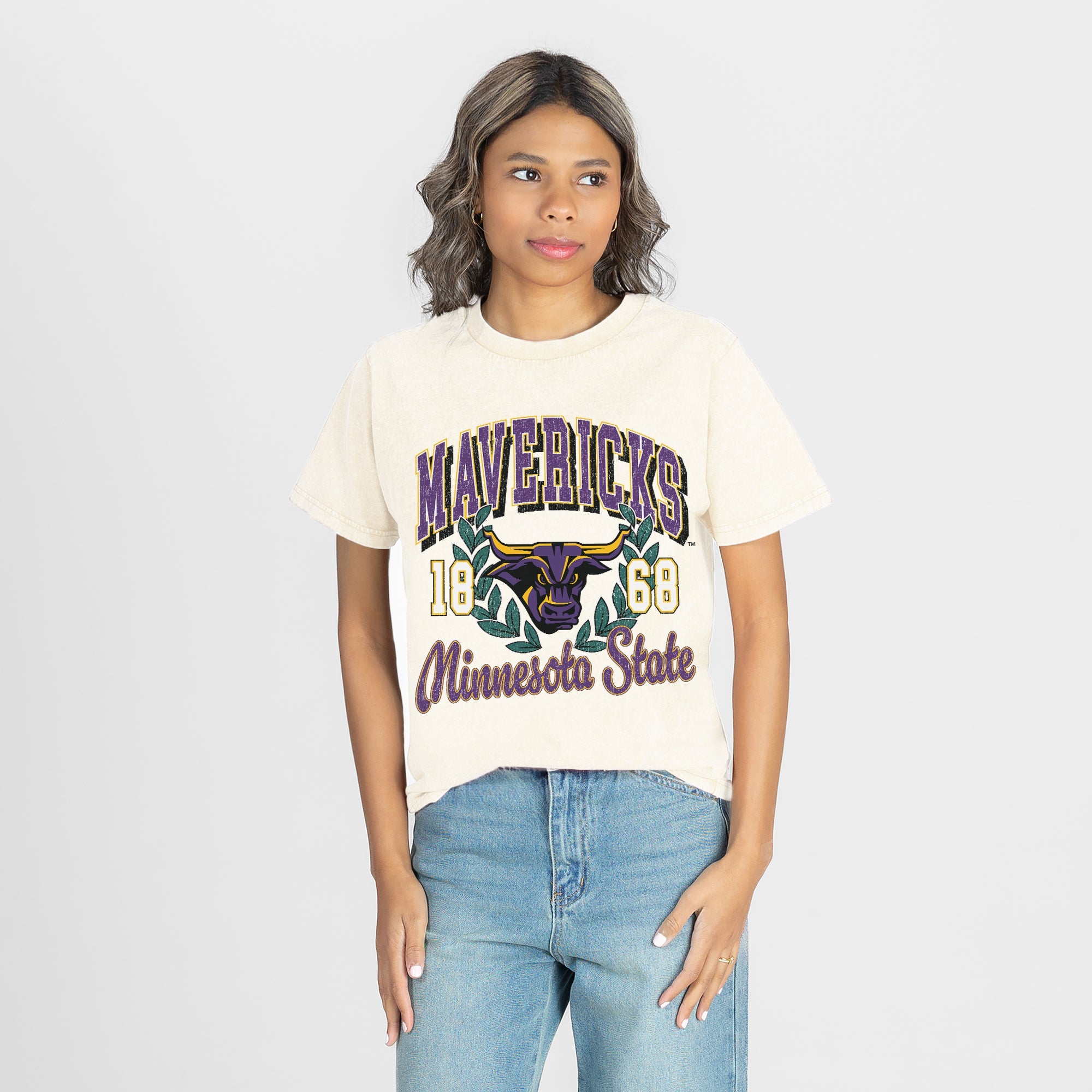 MINNESOTA STATE MANKATO MAVERICKS RAISED ON VICTORY CLASSIC FIT COTTON BLEND CREWNECK TEE