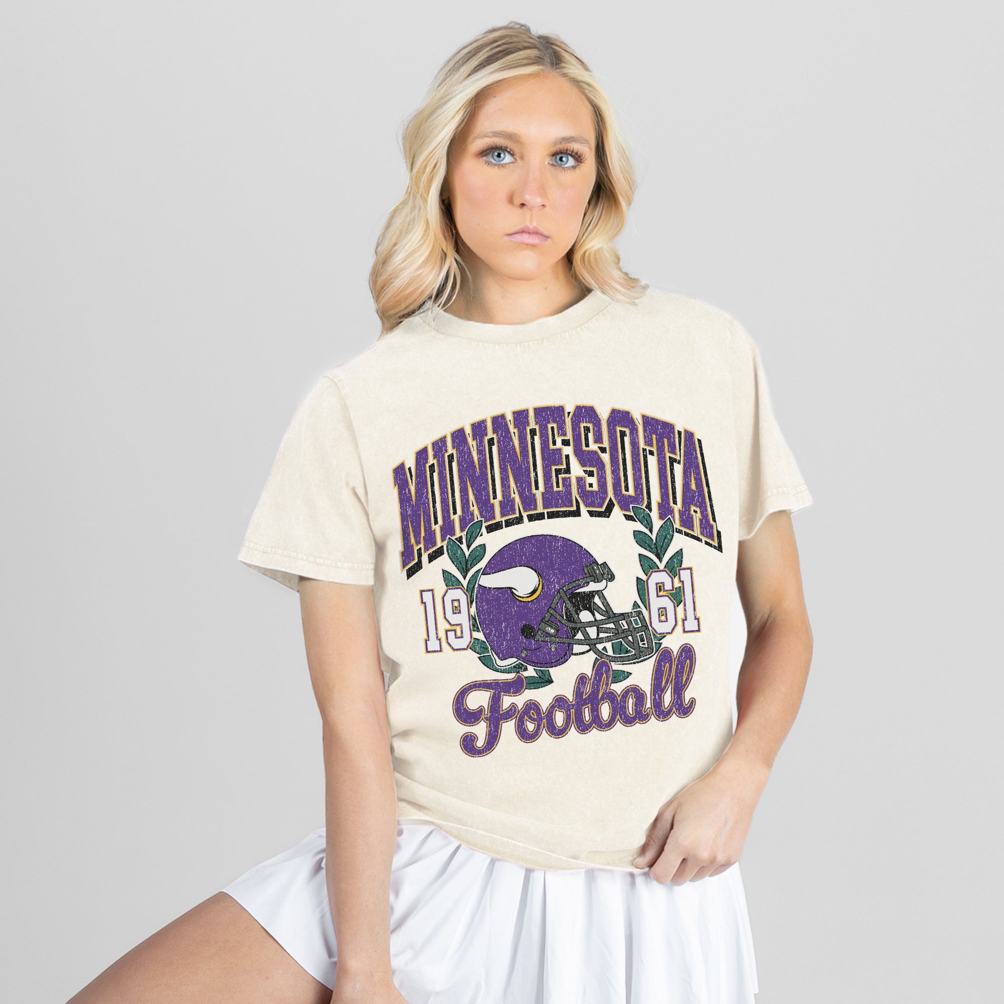 MINNESOTA VIKINGS RAISED ON VICTORY CLASSIC FIT COTTON BLEND CREWNECK TEE