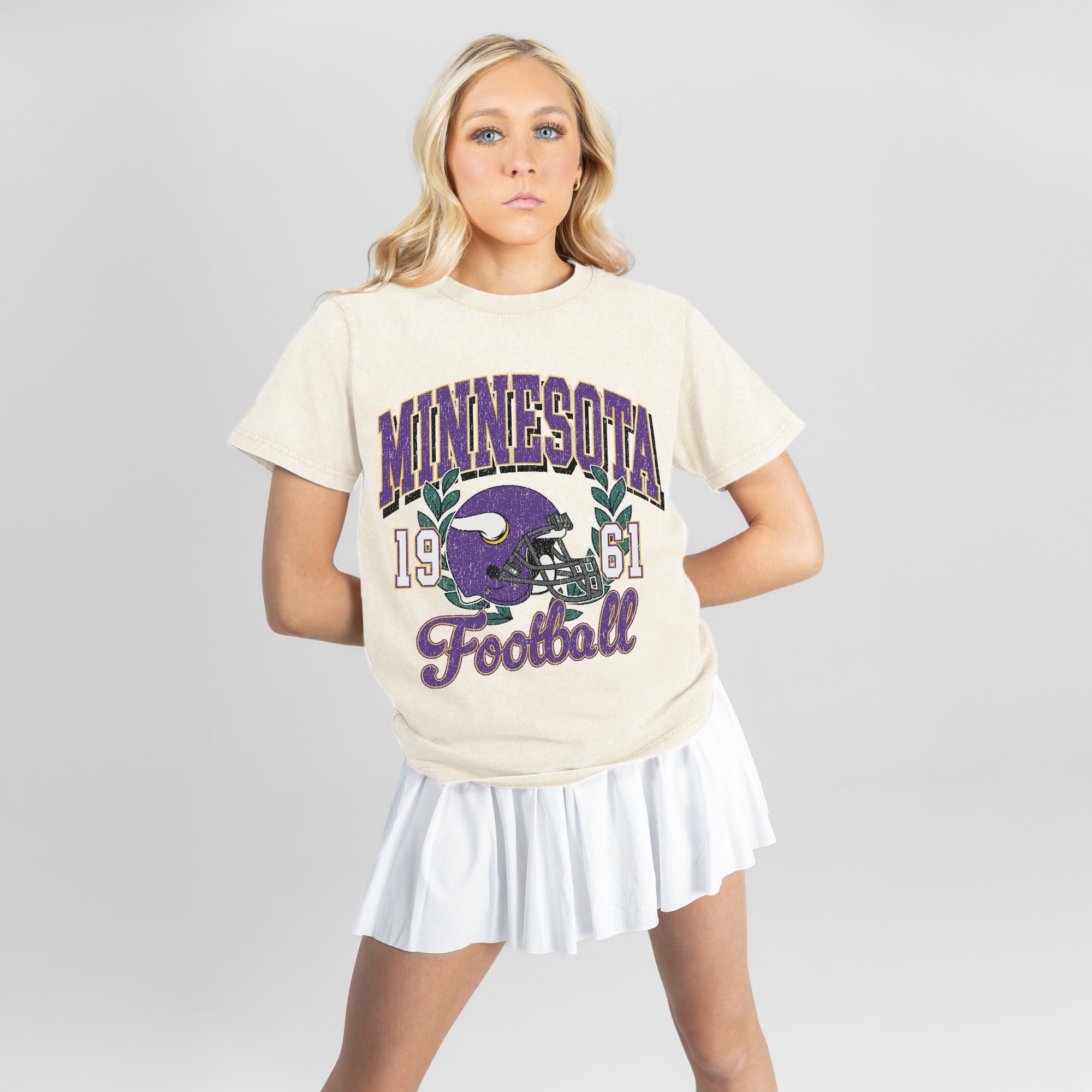 MINNESOTA VIKINGS RAISED ON VICTORY CLASSIC FIT COTTON BLEND CREWNECK TEE