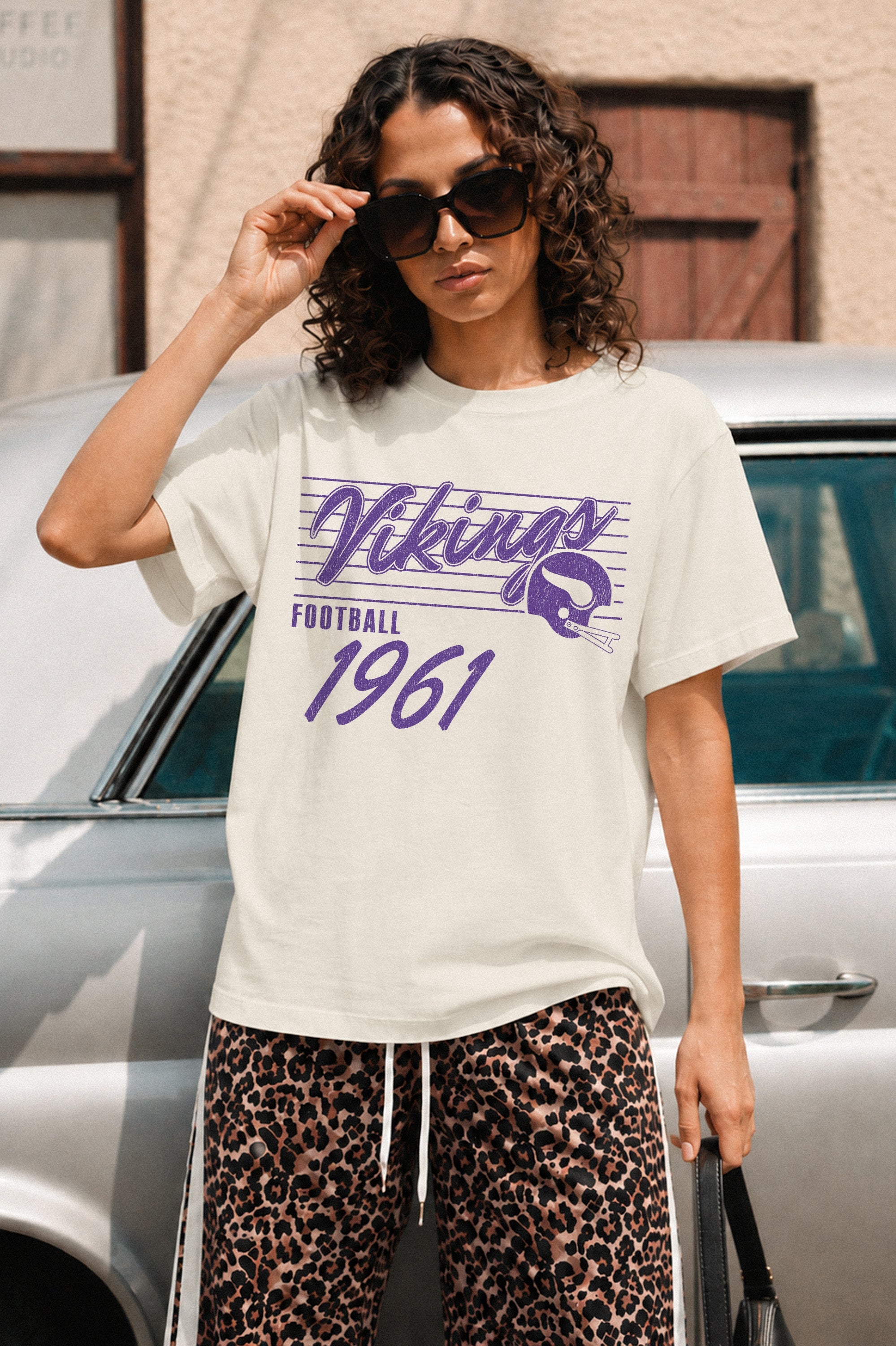 MINNESOTA VIKINGS OLD SCHOOL CLASSIC FIT COTTON BLEND CREWNECK TEE
