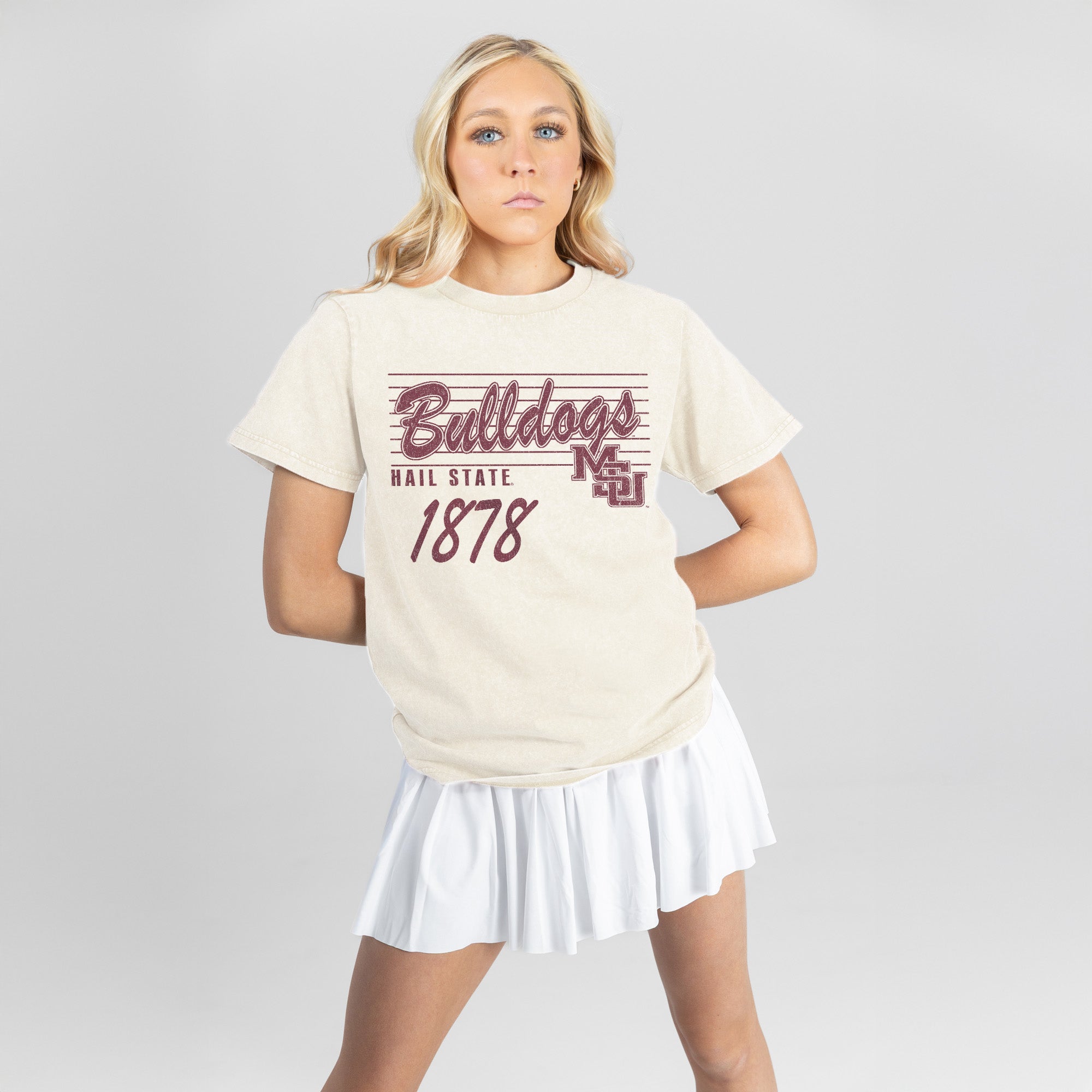 MISSISSIPPI STATE BULLDOGS OLD SCHOOL CLASSIC FIT COTTON BLEND CREWNECK TEE