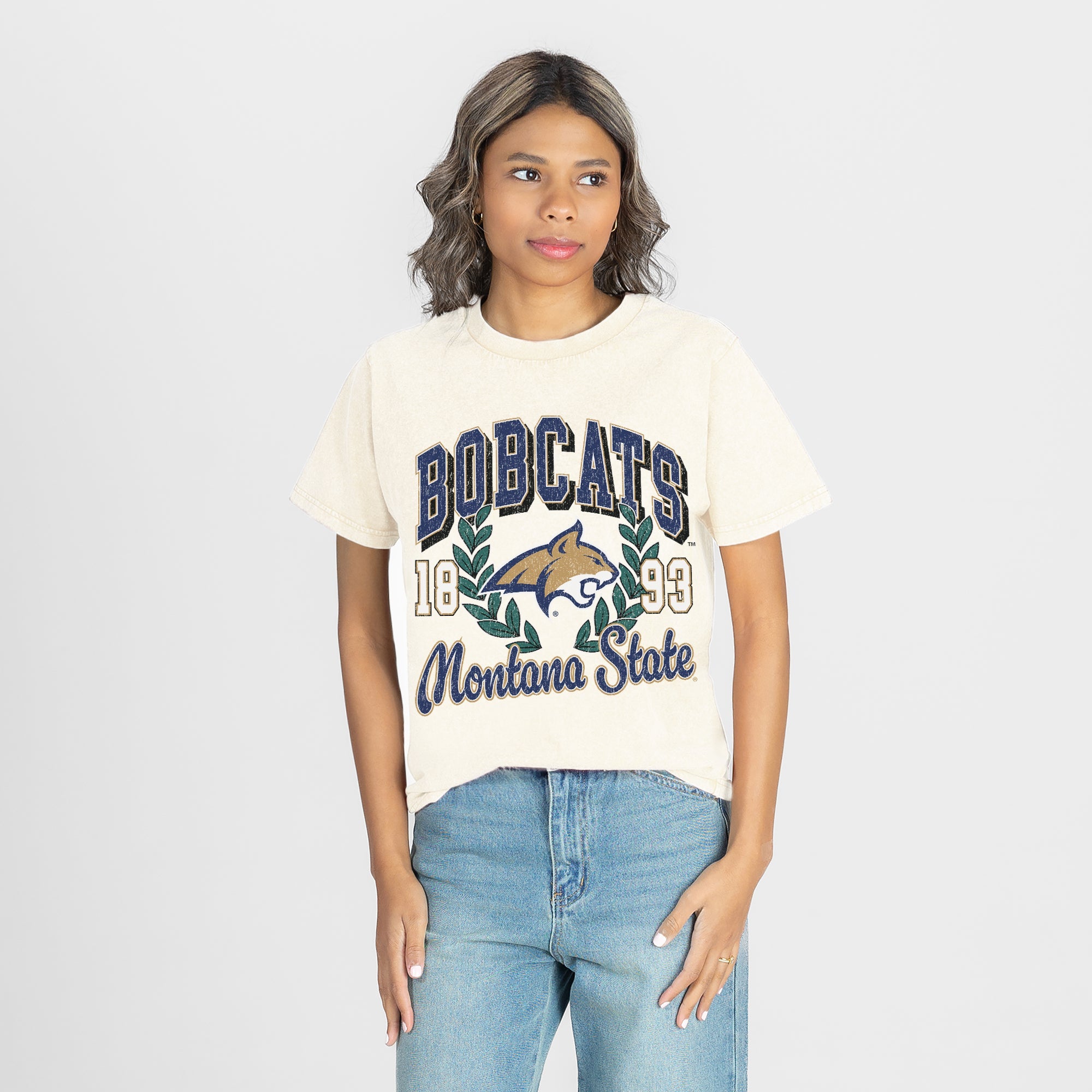 MONTANA STATE BOBCATS RAISED ON VICTORY CLASSIC FIT COTTON BLEND CREWNECK TEE