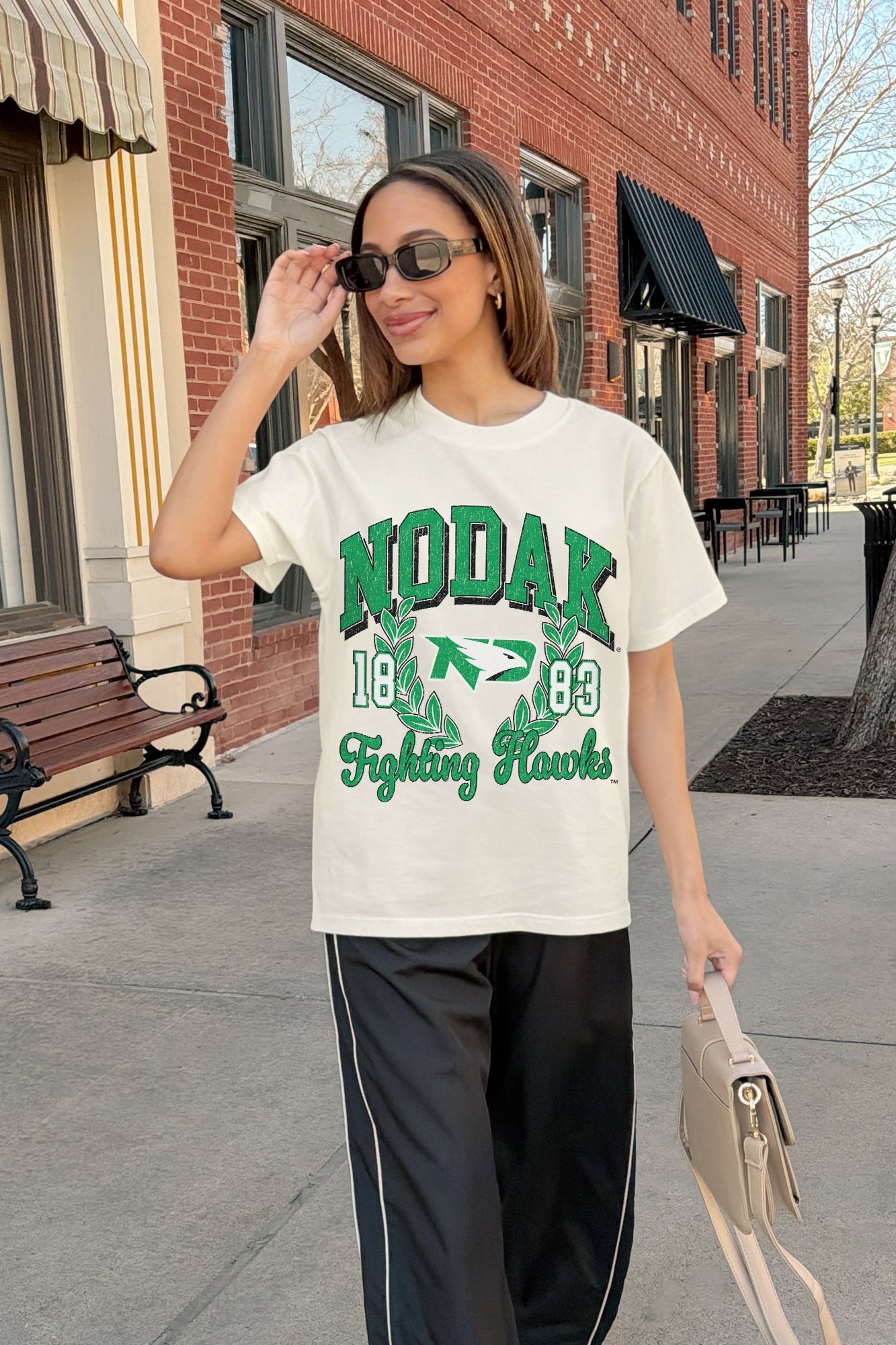 NORTH DAKOTA FIGHTING HAWKS RAISED ON VICTORY CLASSIC FIT COTTON BLEND CREWNECK TEE