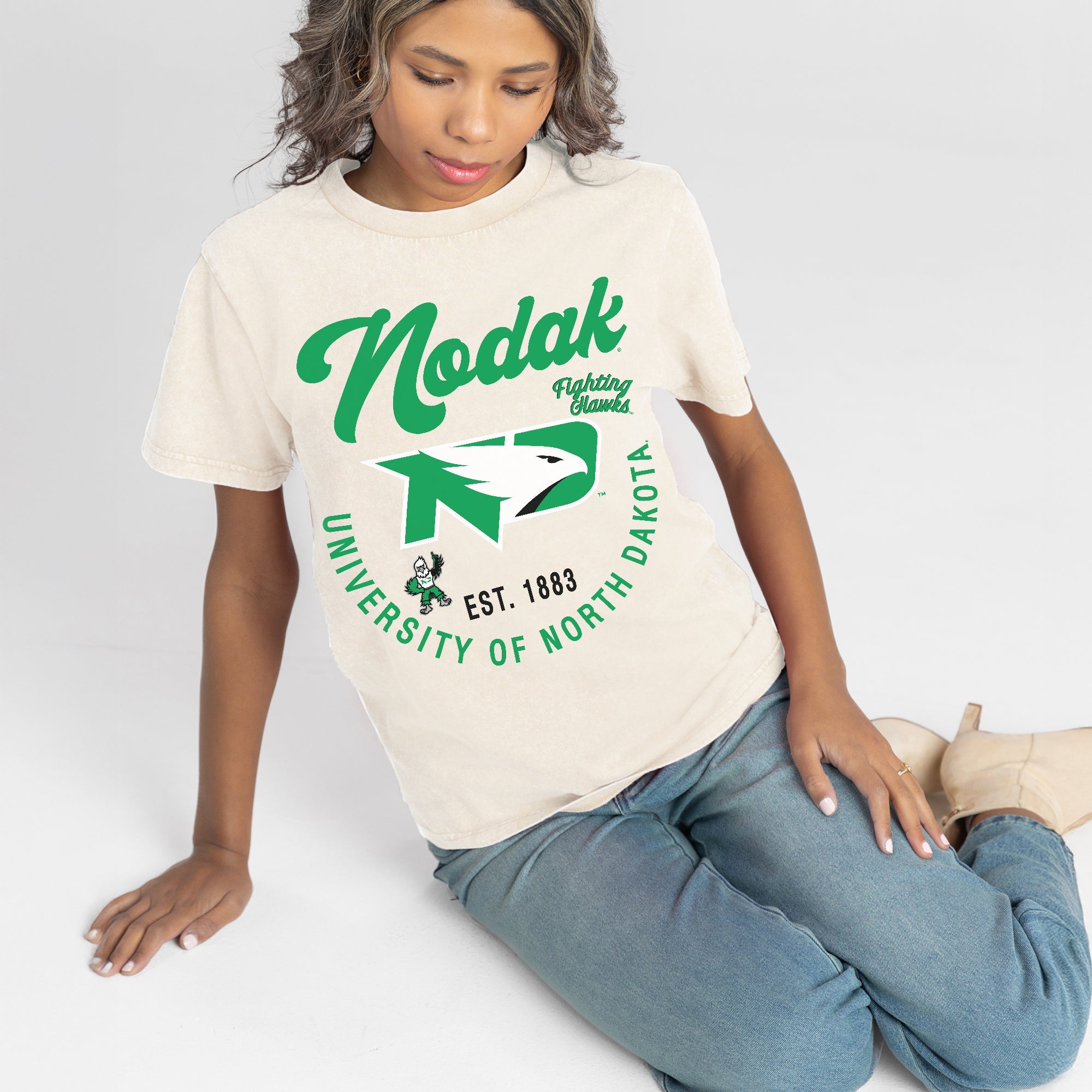 NORTH DAKOTA FIGHTING HAWKS YOU KNOW OUR NAME CLASSIC FIT COTTON BLEND CREWNECK TEE