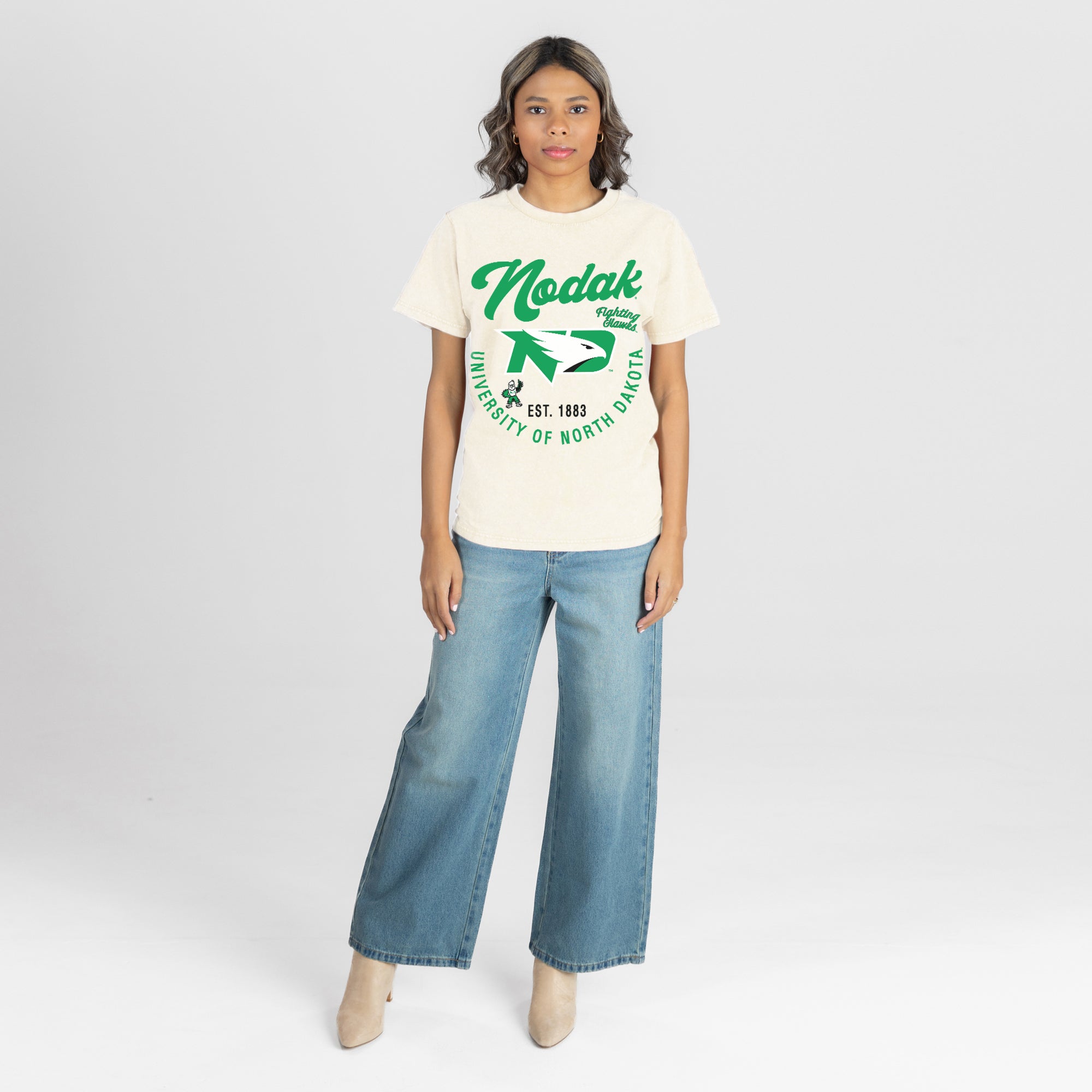 NORTH DAKOTA FIGHTING HAWKS YOU KNOW OUR NAME CLASSIC FIT COTTON BLEND CREWNECK TEE