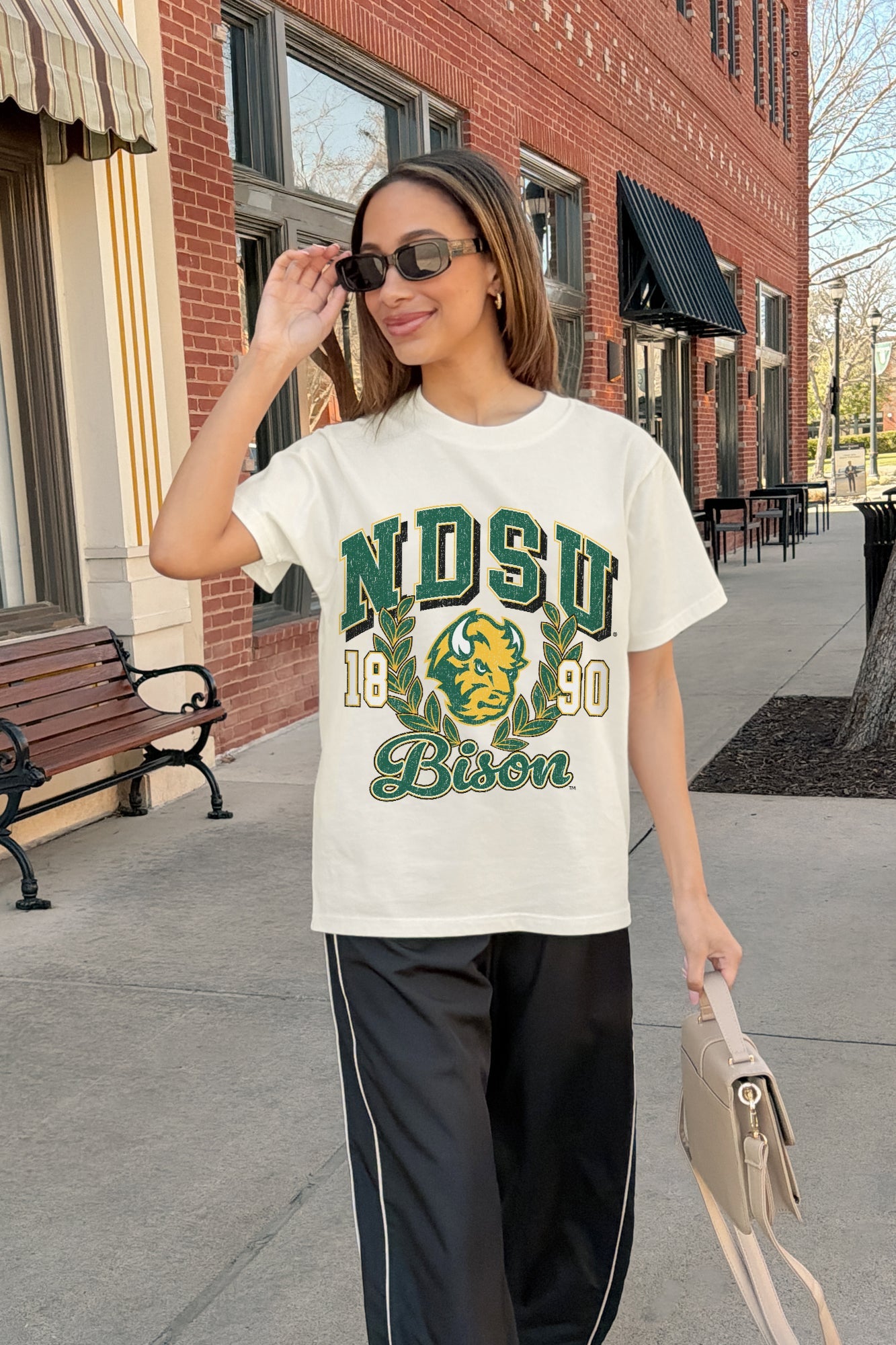 NORTH DAKOTA STATE BISON RAISED ON VICTORY CLASSIC FIT COTTON BLEND CREWNECK TEE