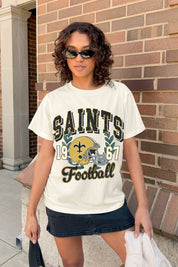 NEW ORLEANS SAINTS RAISED ON VICTORY CLASSIC FIT COTTON BLEND CREWNECK TEE