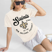 NEW ORLEANS SAINTS YOU KNOW OUR NAME CLASSIC FIT COTTON BLEND CREWNECK TEE