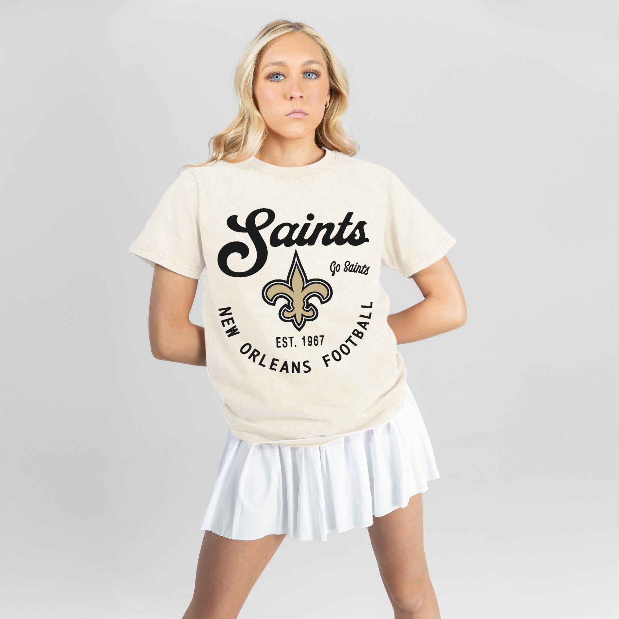 NEW ORLEANS SAINTS YOU KNOW OUR NAME CLASSIC FIT COTTON BLEND CREWNECK TEE