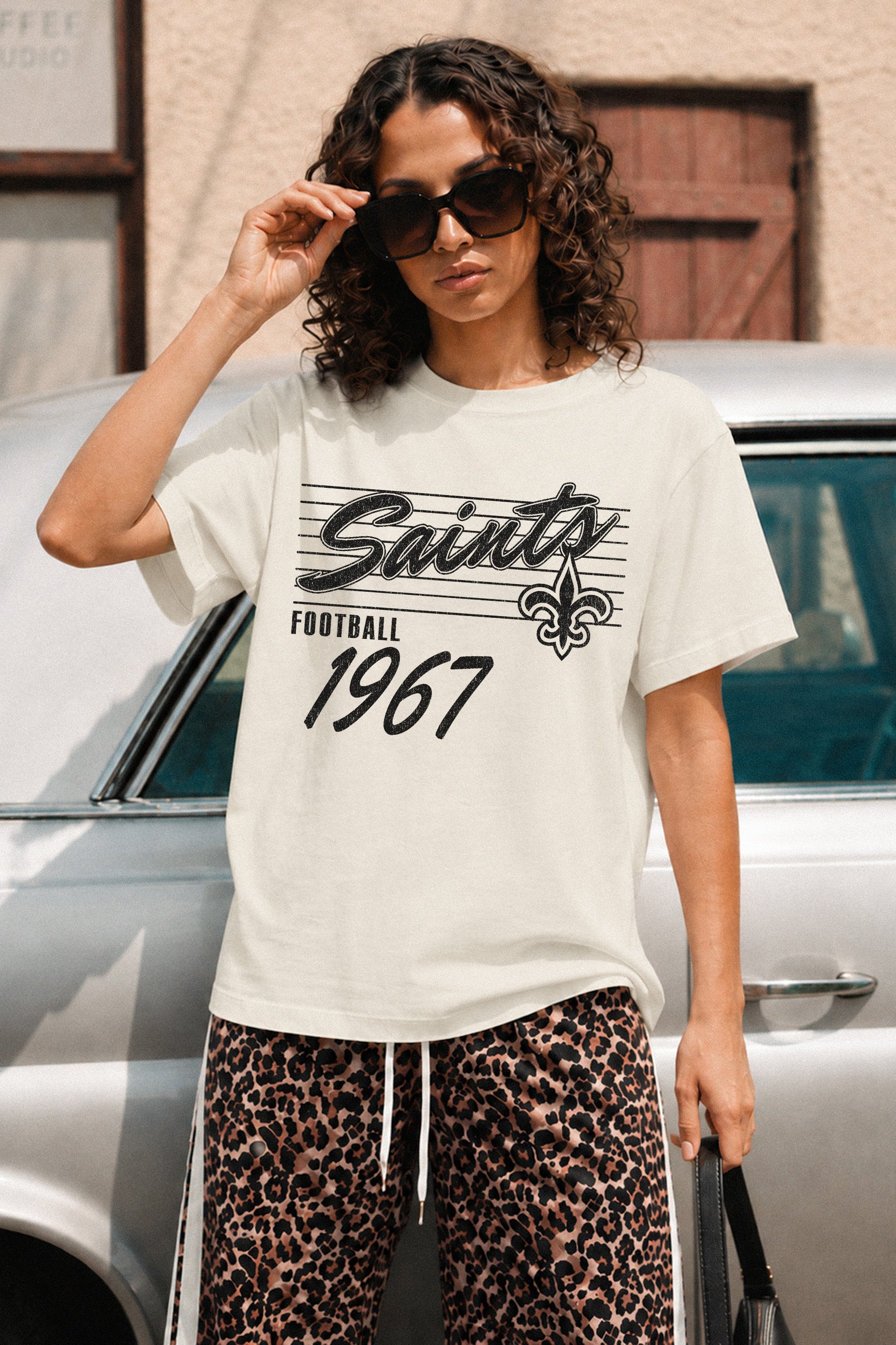 NEW ORLEANS SAINTS OLD SCHOOL CLASSIC FIT COTTON BLEND CREWNECK TEE