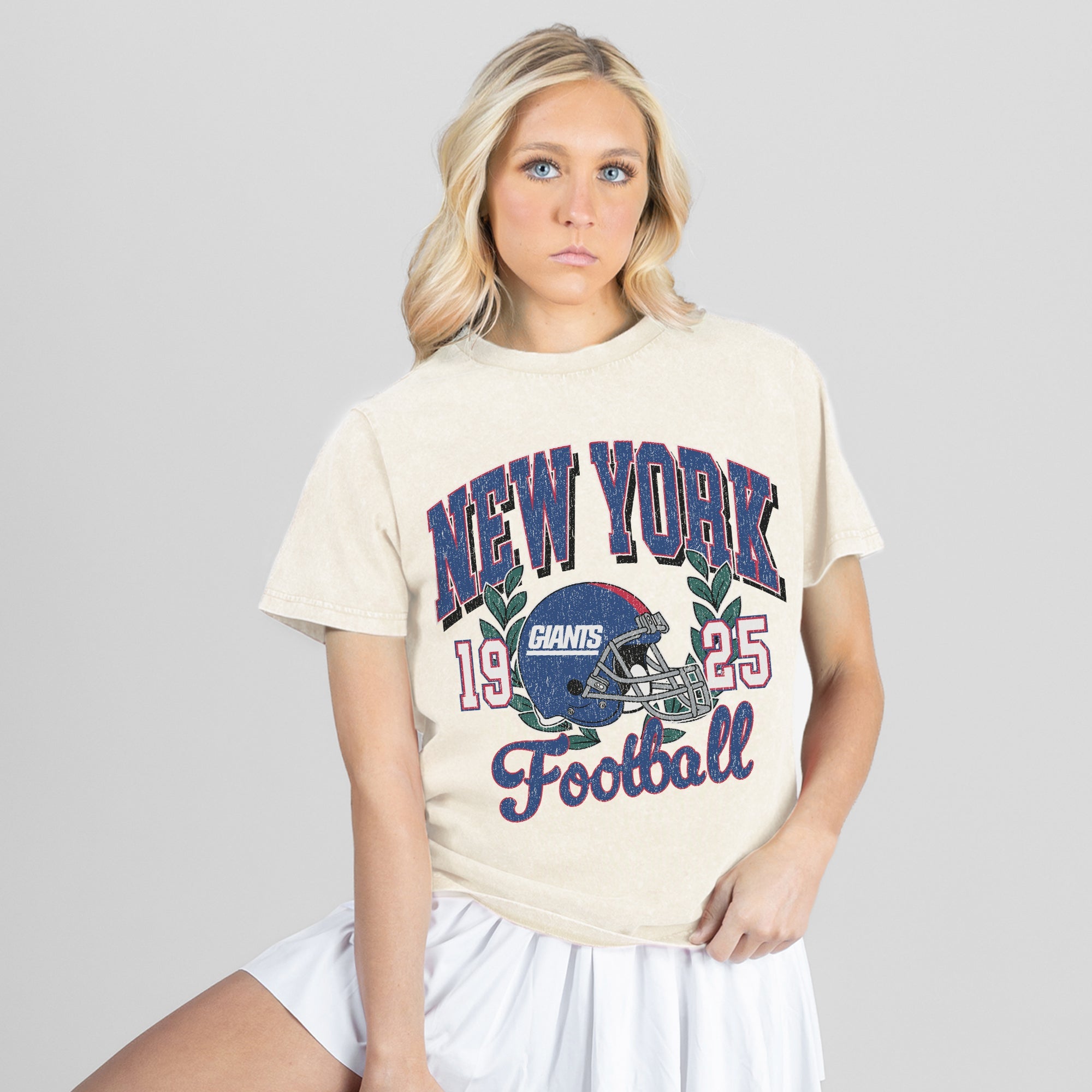NEW YORK GIANTS RAISED ON VICTORY CLASSIC FIT COTTON BLEND CREWNECK TEE