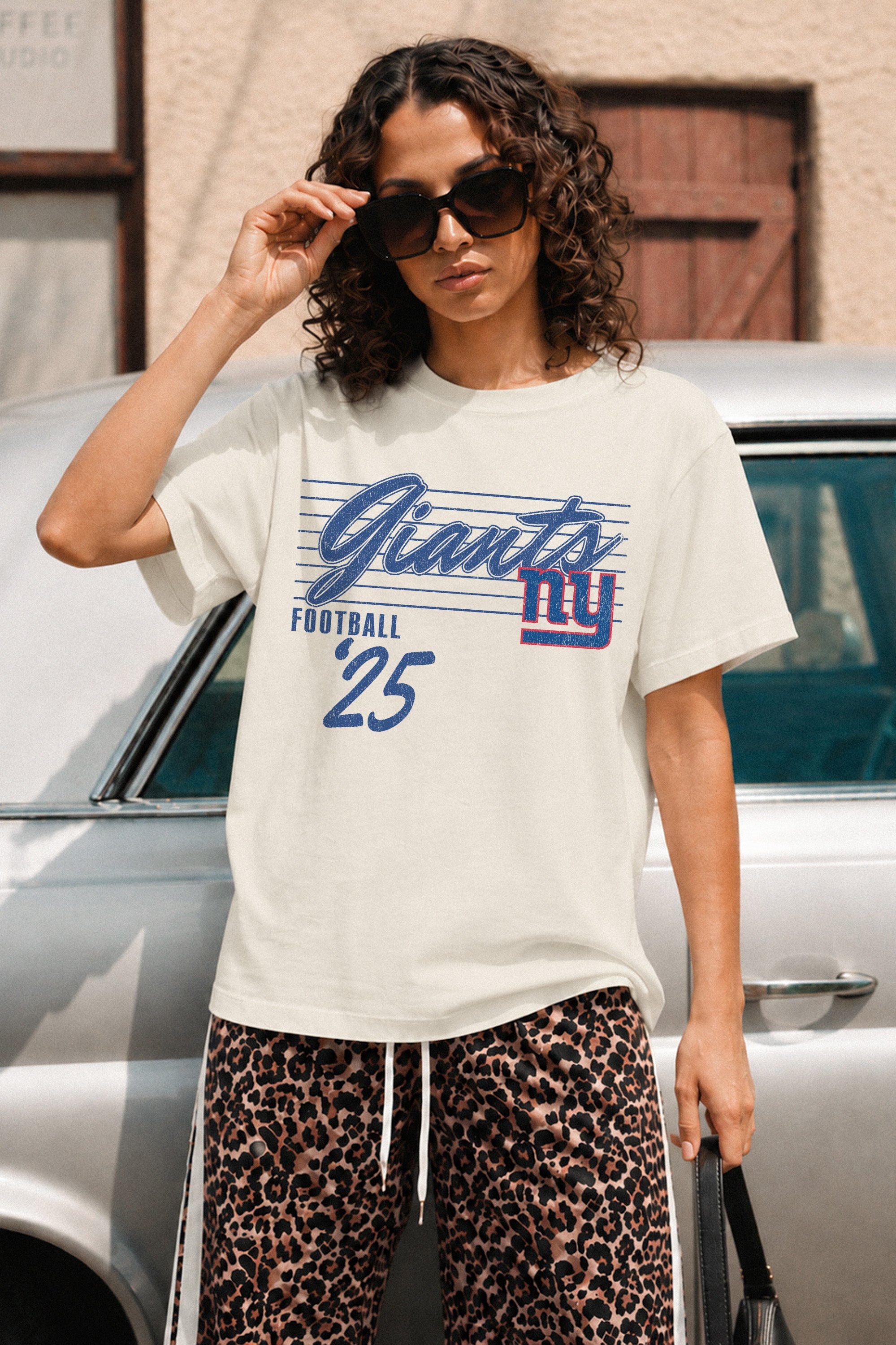 NEW YORK GIANTS OLD SCHOOL CLASSIC FIT COTTON BLEND CREWNECK TEE