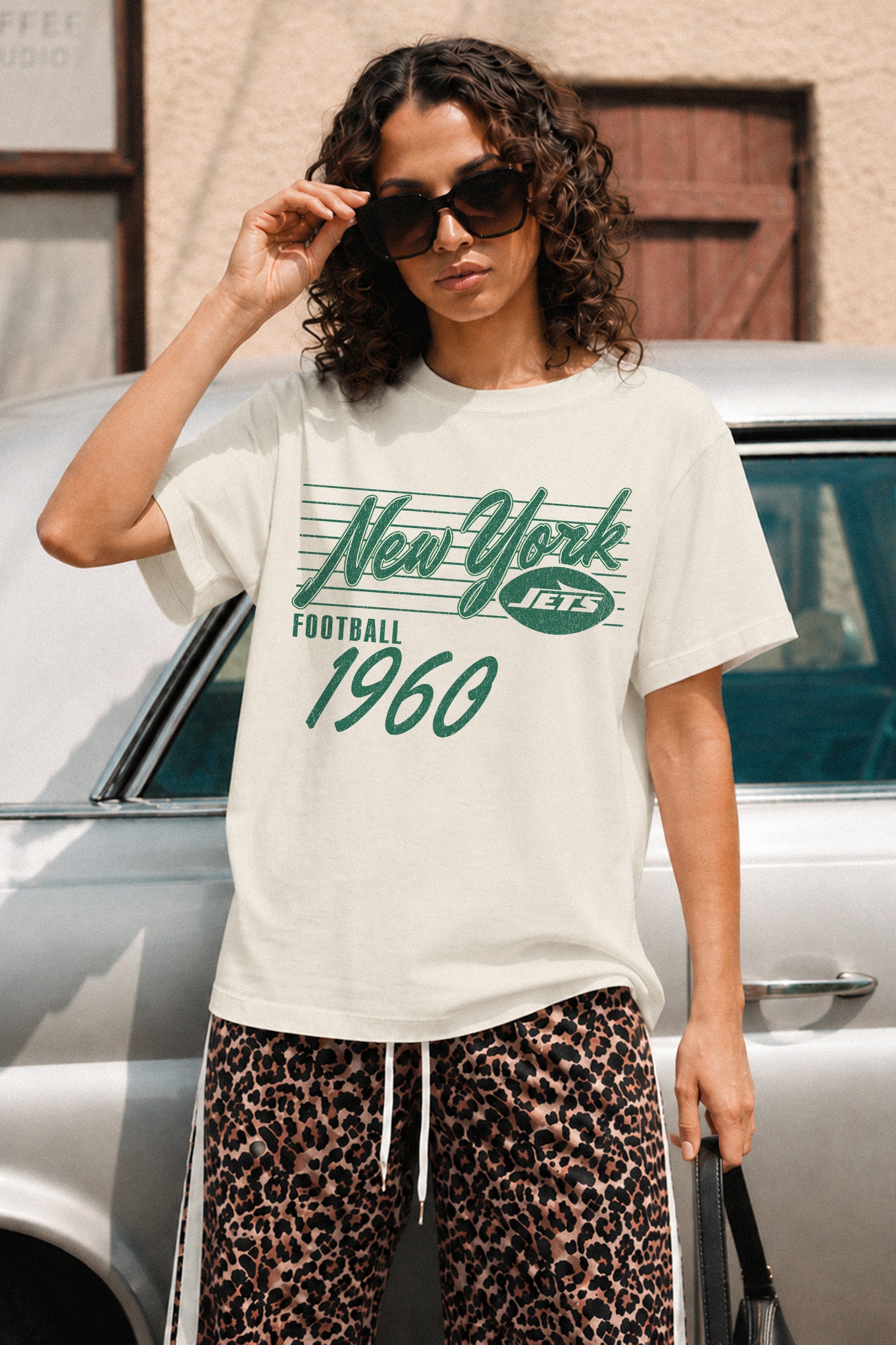 NEW YORK JETS OLD SCHOOL CLASSIC FIT COTTON BLEND CREWNECK TEE