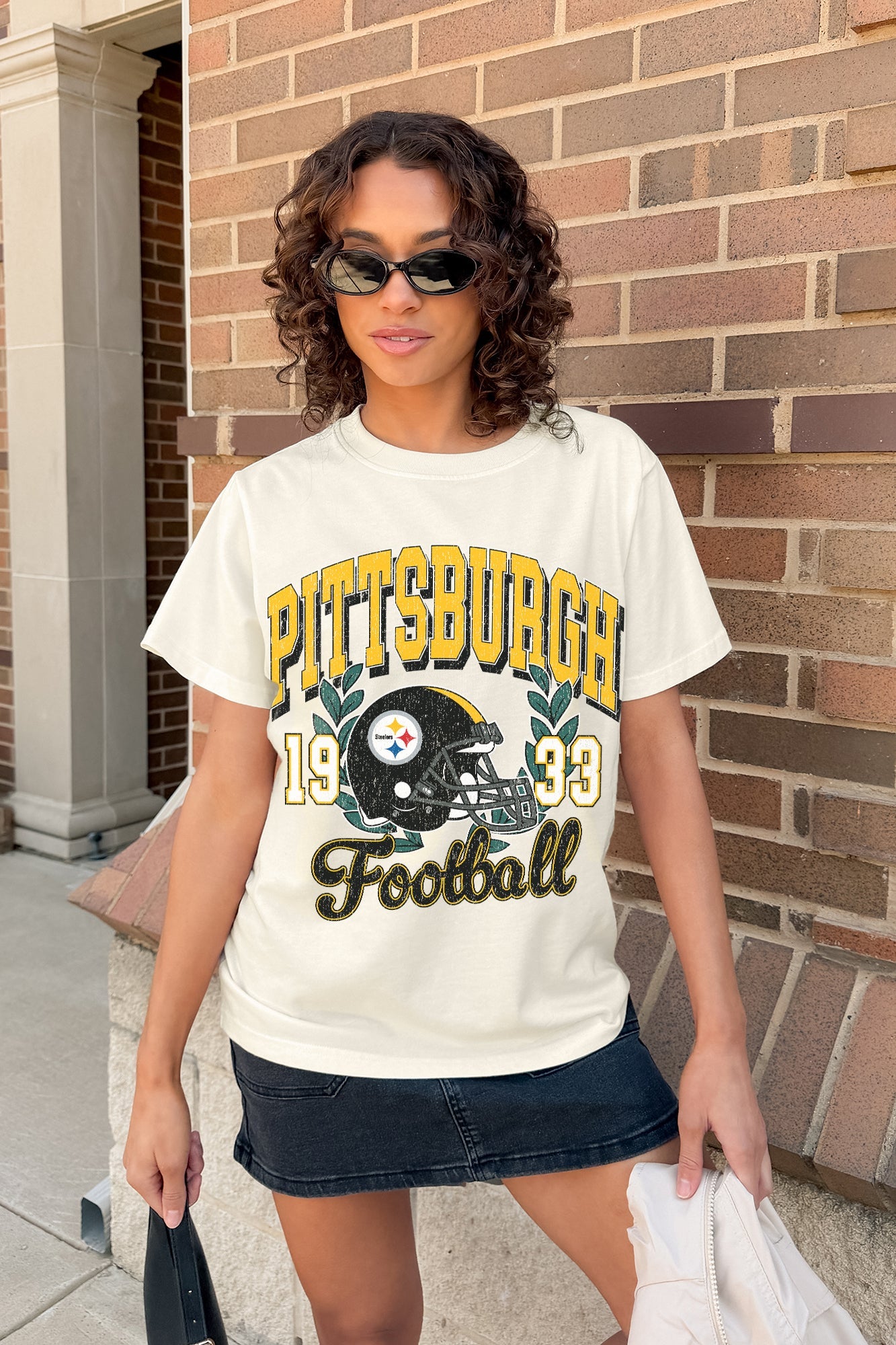 PITTSBURGH STEELERS RAISED ON VICTORY CLASSIC FIT COTTON BLEND CREWNECK TEE