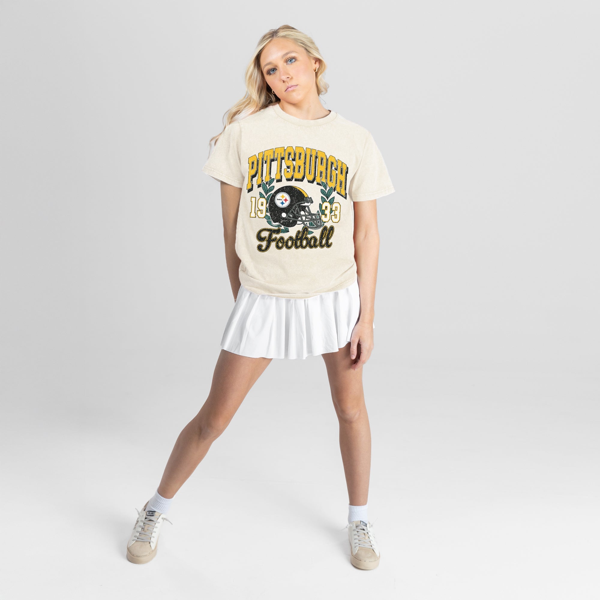 PITTSBURGH STEELERS RAISED ON VICTORY CLASSIC FIT COTTON BLEND CREWNECK TEE