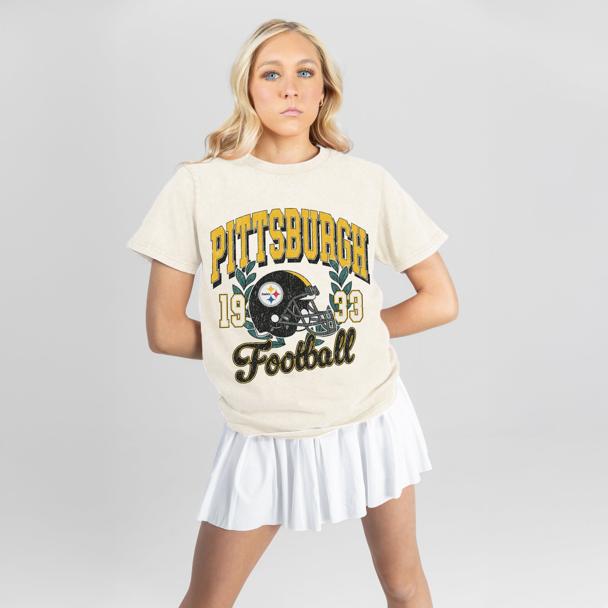 PITTSBURGH STEELERS RAISED ON VICTORY CLASSIC FIT COTTON BLEND CREWNECK TEE