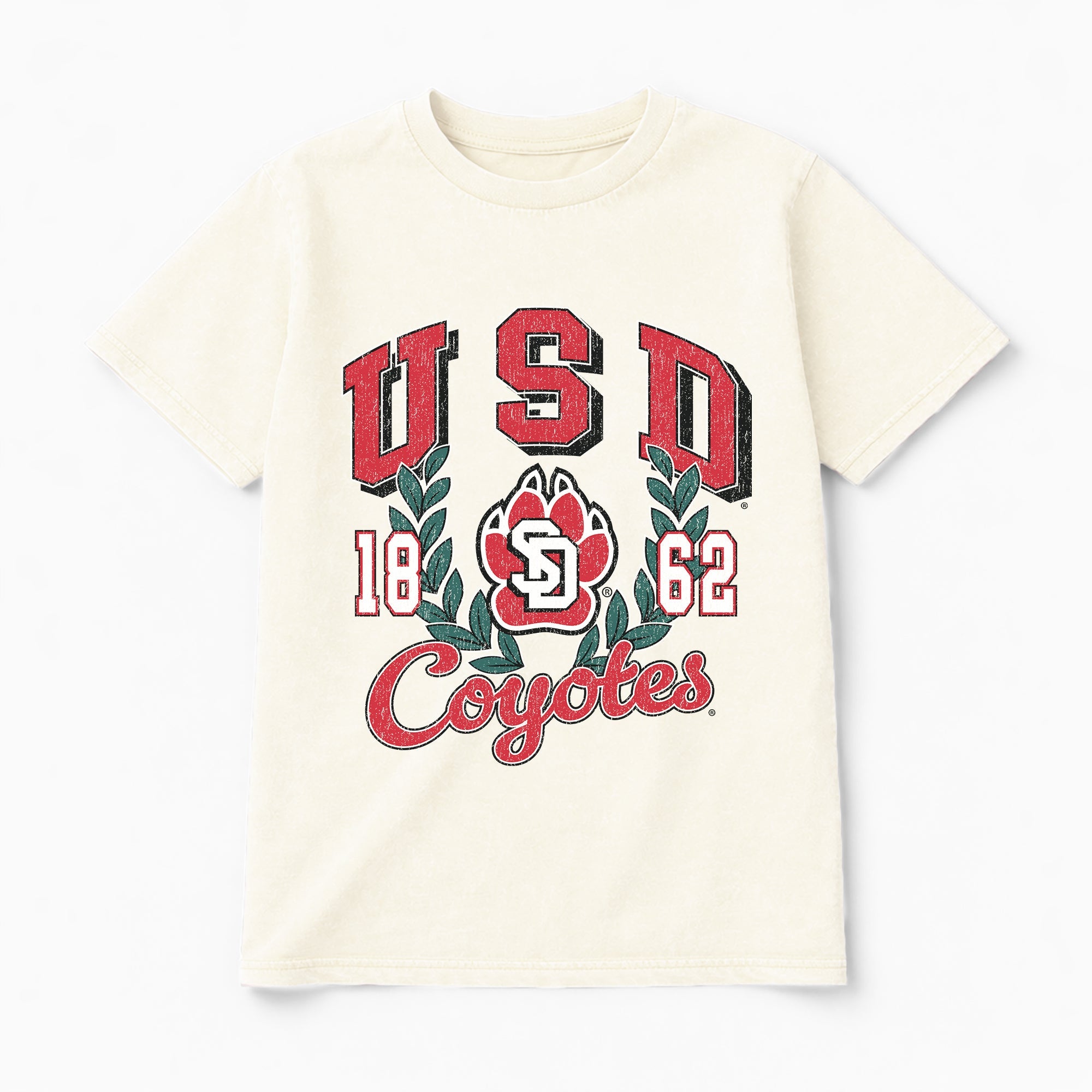 SOUTH DAKOTA COYOTES RAISED ON VICTORY CLASSIC FIT COTTON BLEND CREWNECK TEE