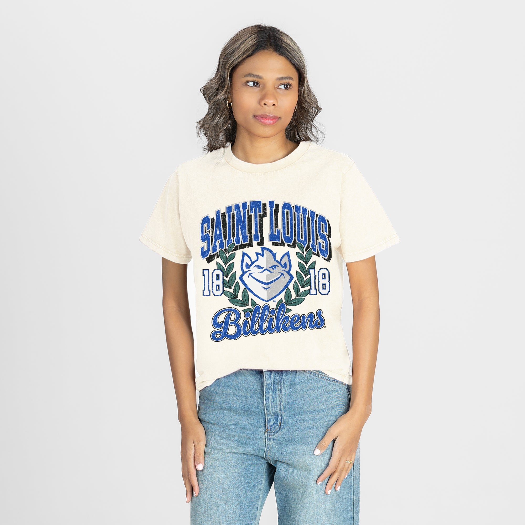 SAINT LOUIS BILLIKENS RAISED ON VICTORY CLASSIC FIT COTTON BLEND CREWNECK TEE