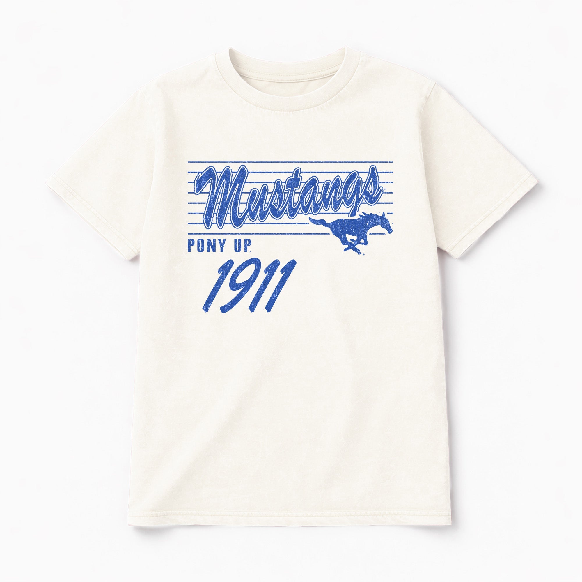 SMU MUSTANGS OLD SCHOOL CLASSIC FIT COTTON BLEND CREWNECK TEE
