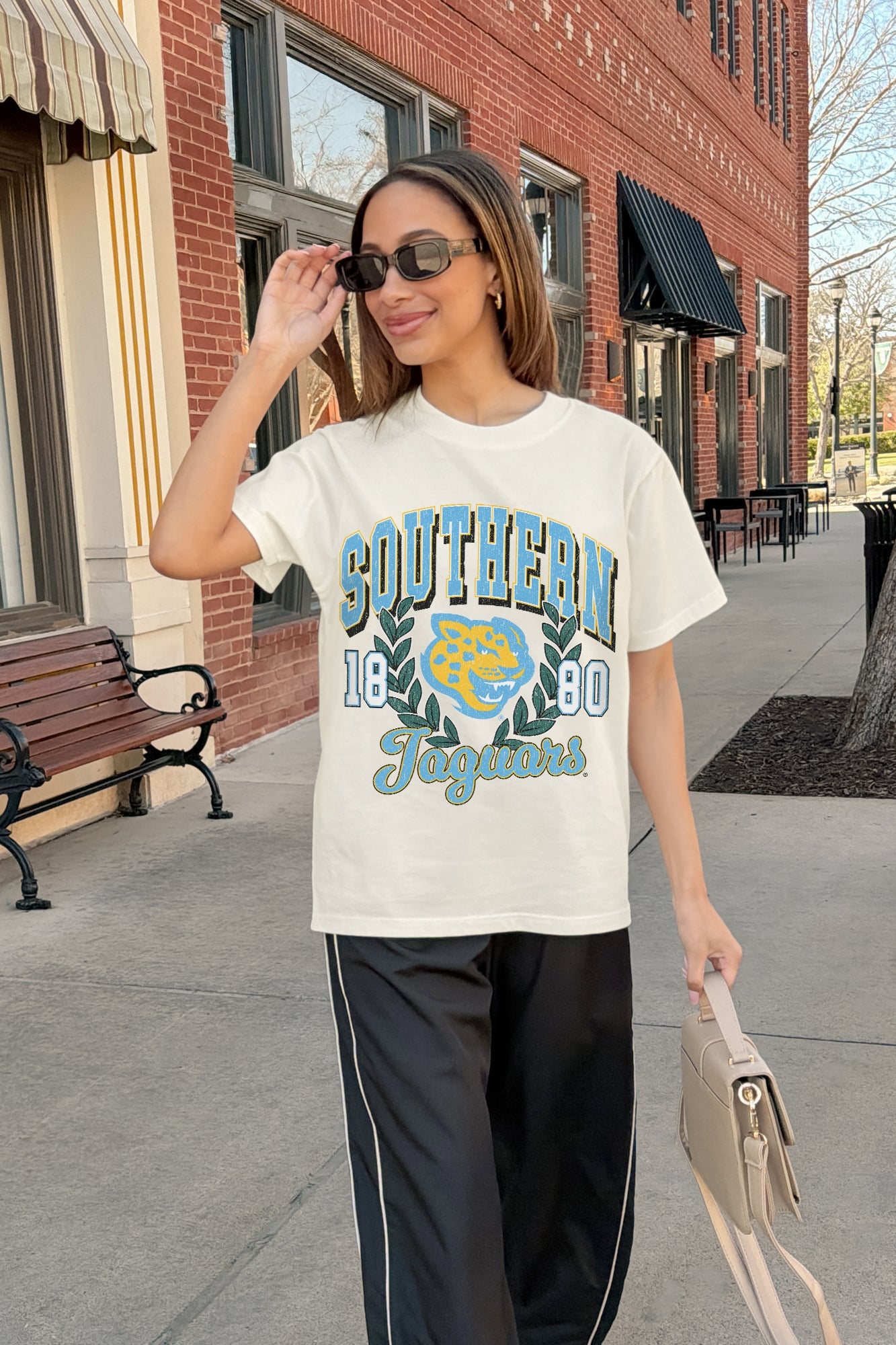 SOUTHERN JAGUARS RAISED ON VICTORY CLASSIC FIT COTTON BLEND CREWNECK TEE