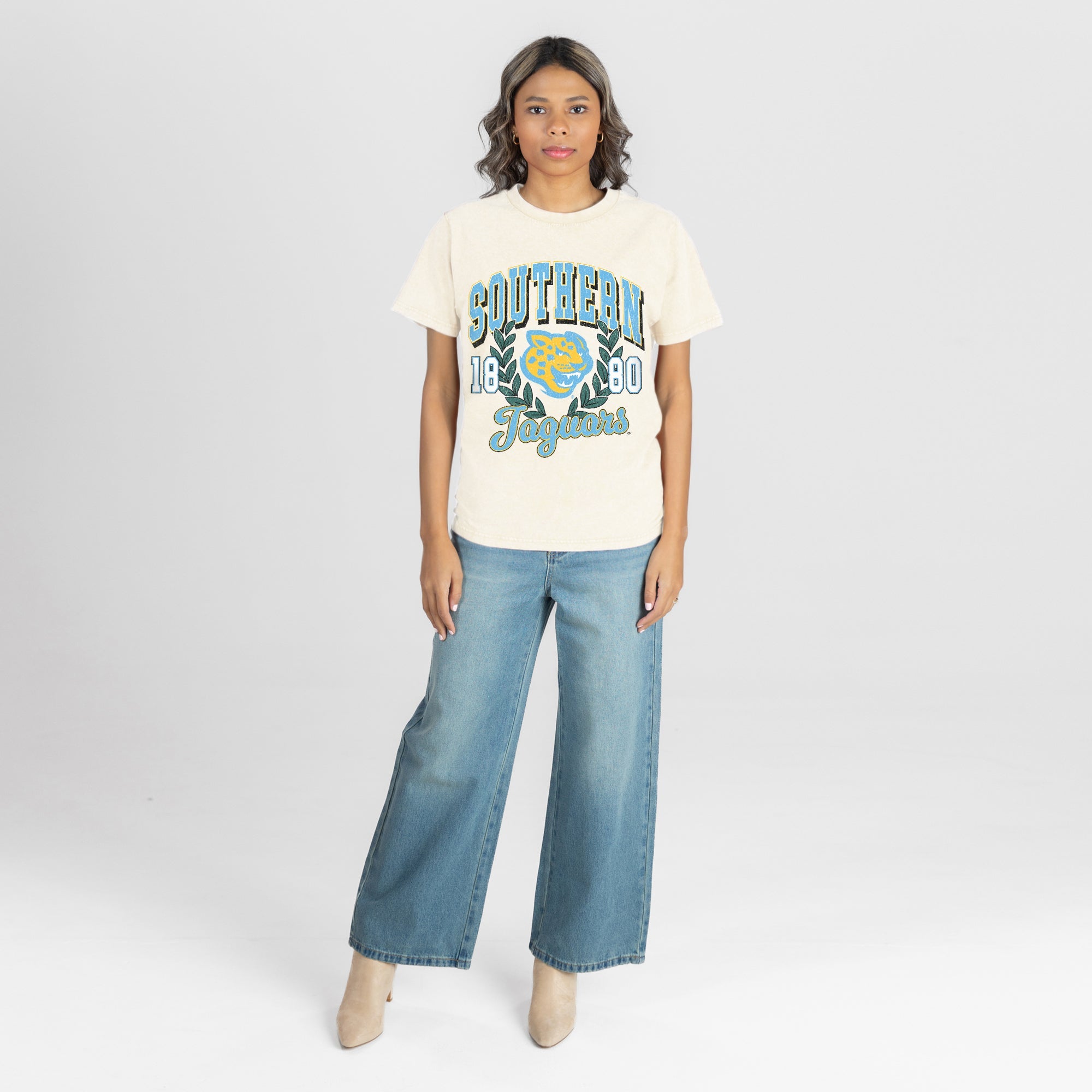 SOUTHERN JAGUARS RAISED ON VICTORY CLASSIC FIT COTTON BLEND CREWNECK TEE
