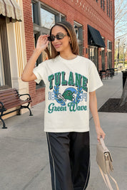 TULANE GREEN WAVE RAISED ON VICTORY CLASSIC FIT COTTON BLEND CREWNECK TEE