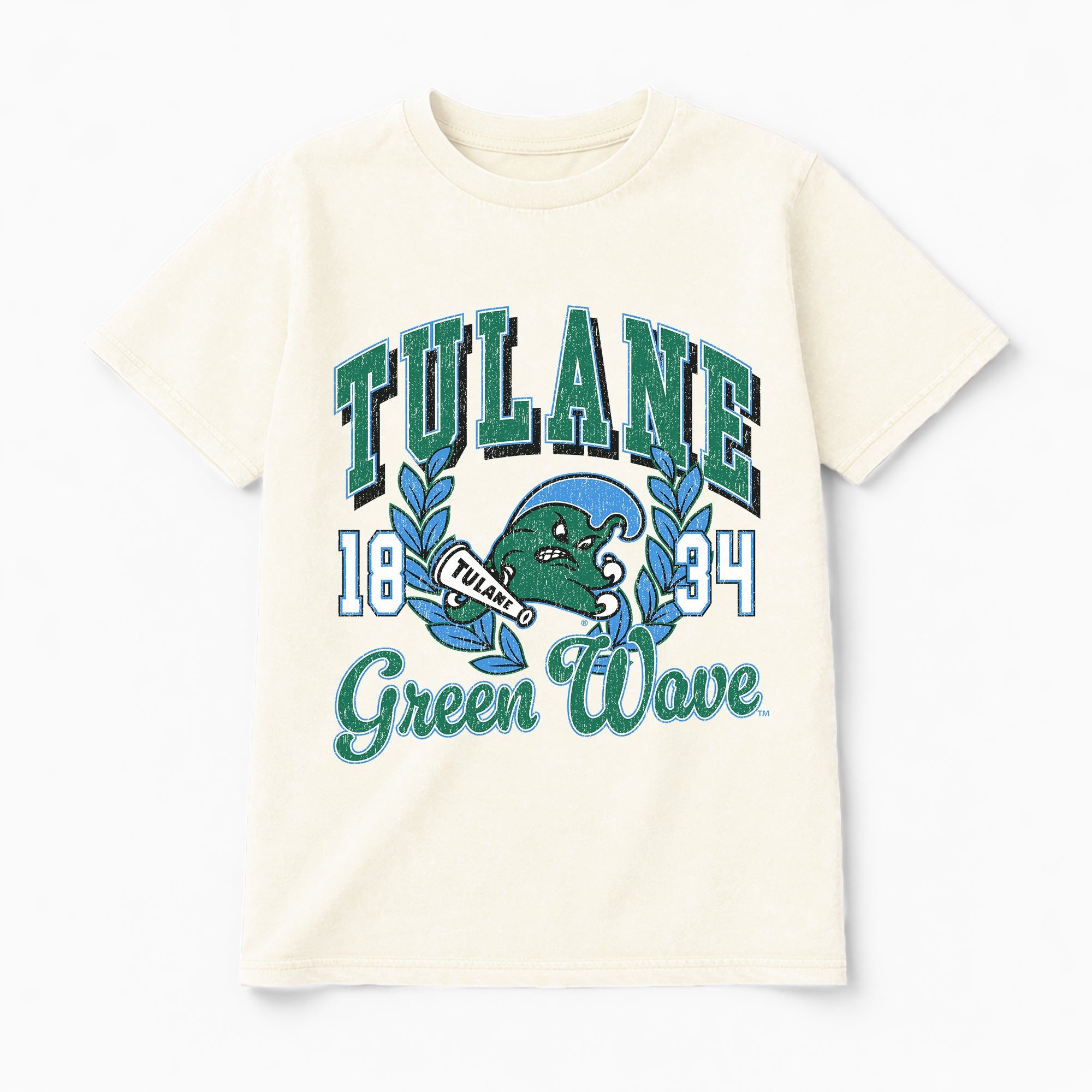 TULANE GREEN WAVE RAISED ON VICTORY CLASSIC FIT COTTON BLEND CREWNECK TEE