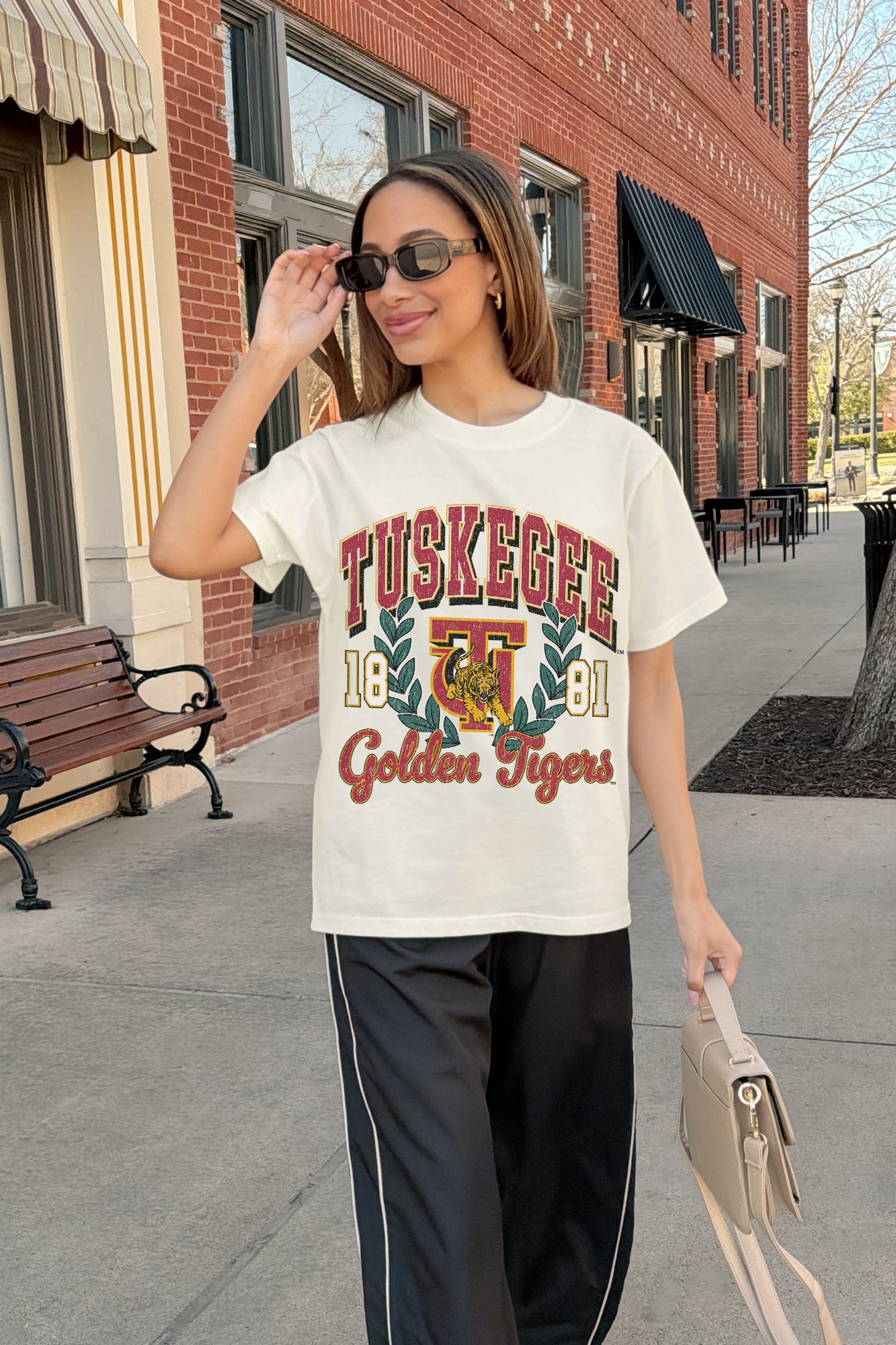 TUSKEGEE GOLDEN TIGERS RAISED ON VICTORY CLASSIC FIT COTTON BLEND CREWNECK TEE
