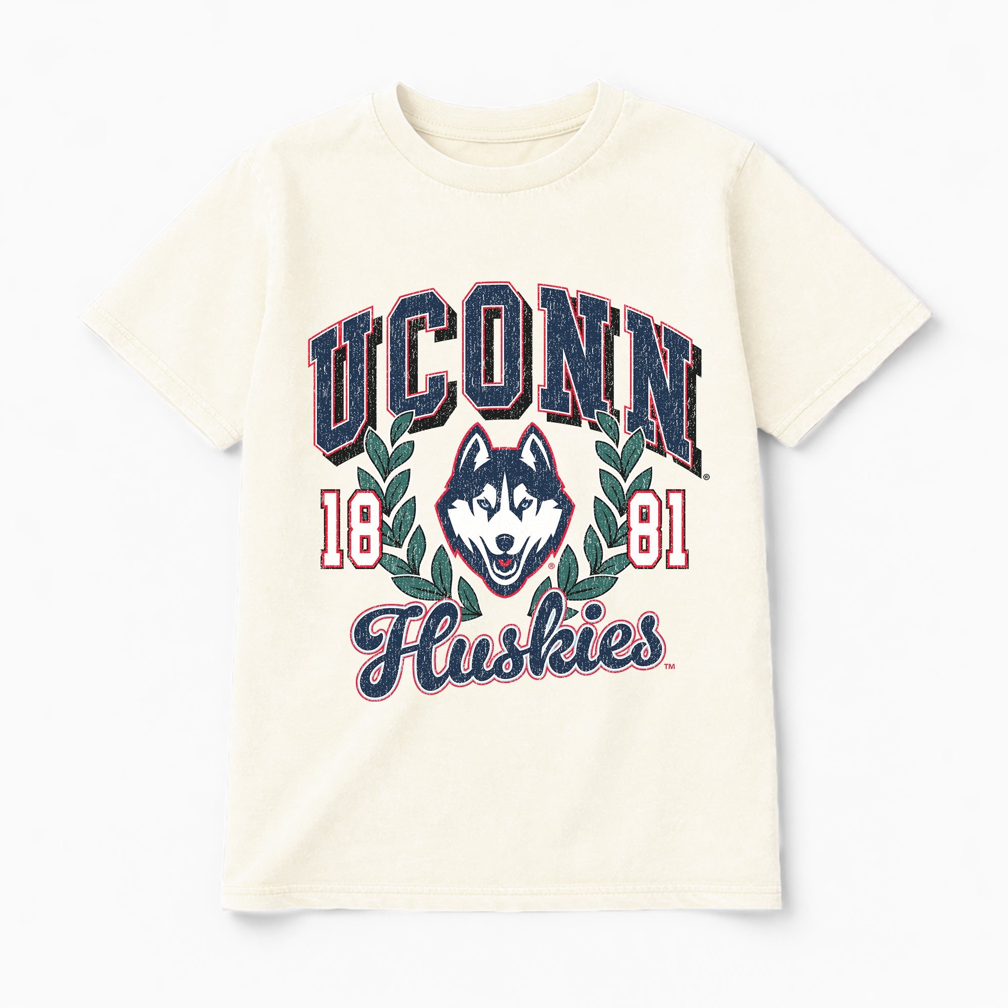 UCONN HUSKIES RAISED ON VICTORY CLASSIC FIT COTTON BLEND CREWNECK TEE