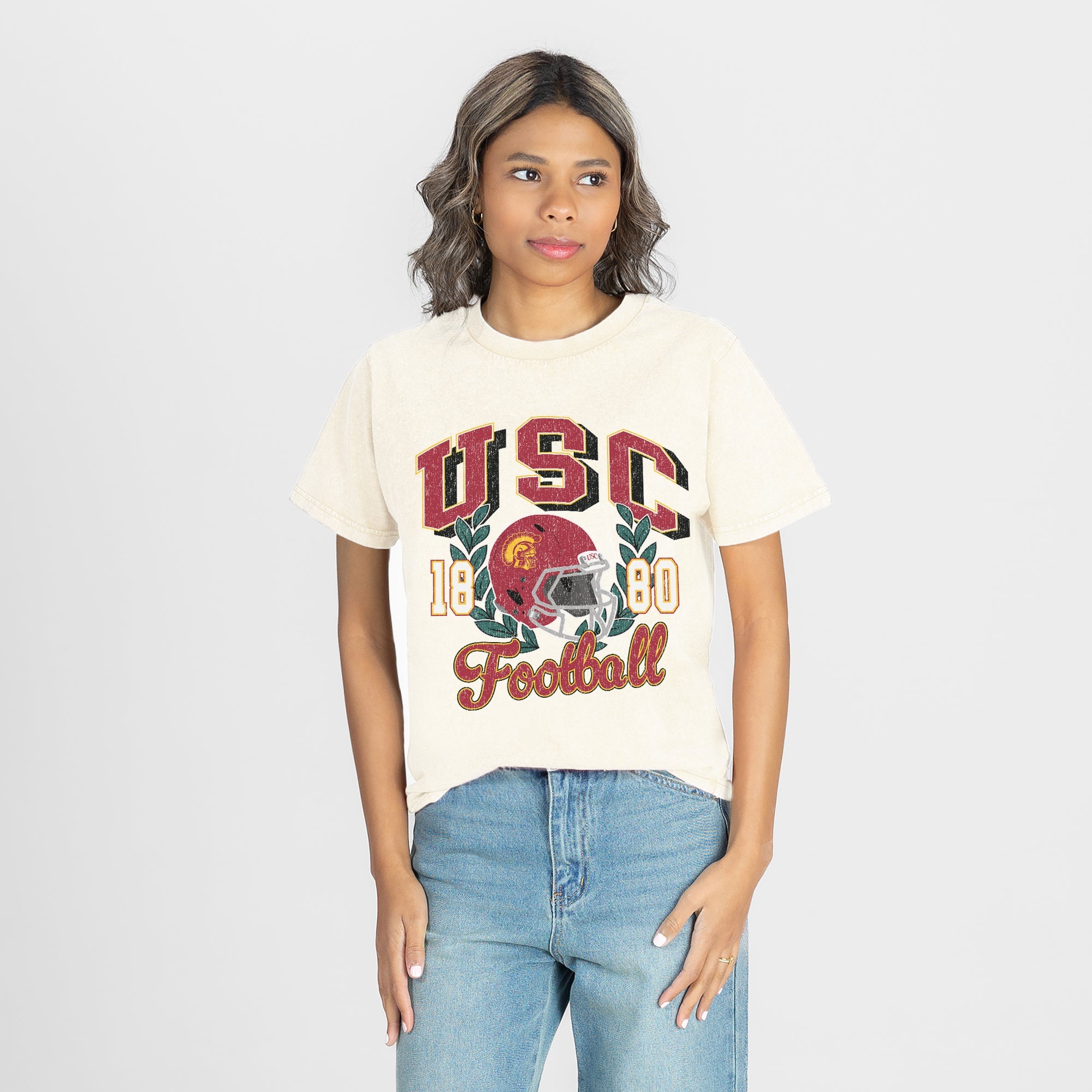 USC TROJANS RAISED ON VICTORY CLASSIC FIT COTTON BLEND CREWNECK TEE