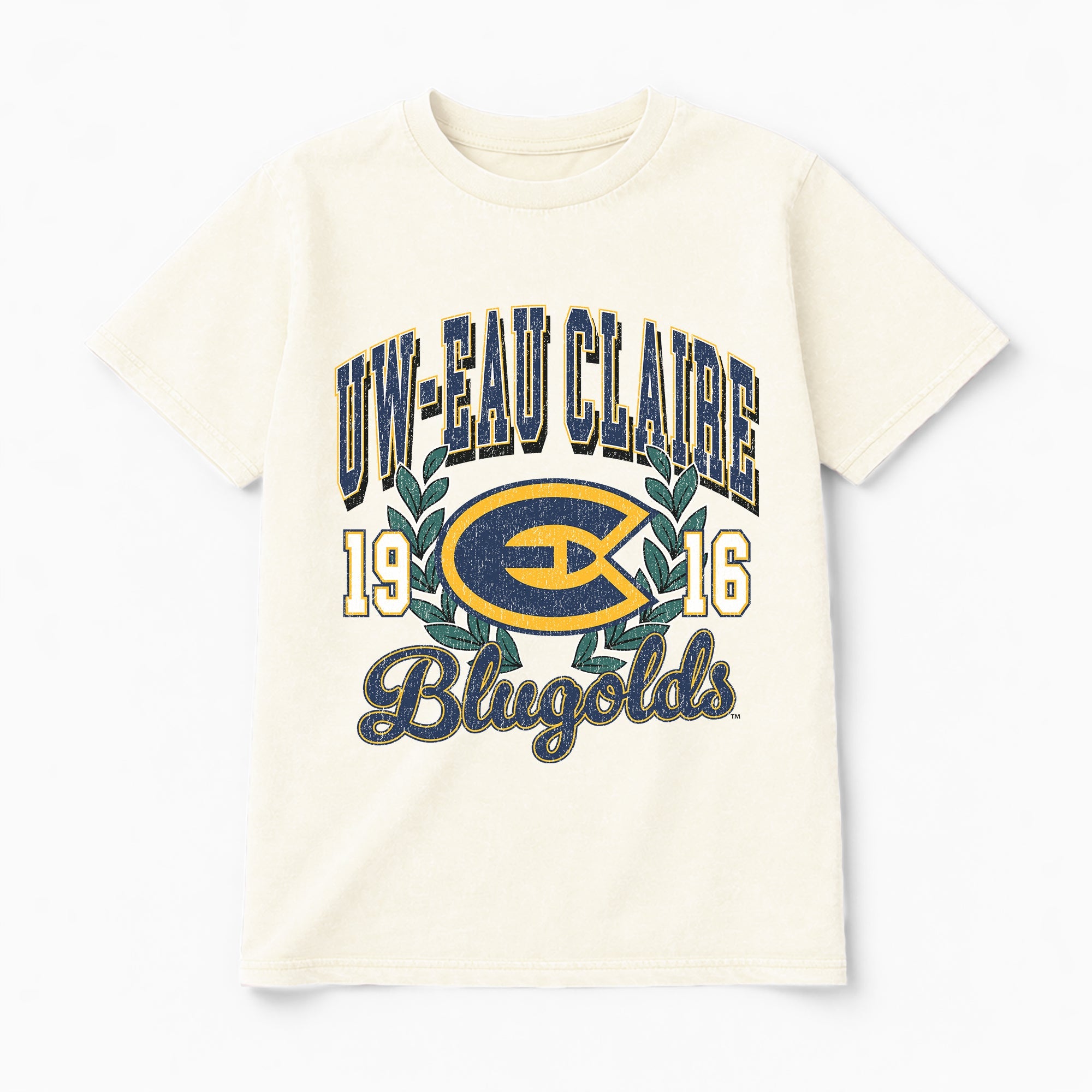 WISCONSIN-EAU CLAIRE BLUGOLDS RAISED ON VICTORY CLASSIC FIT COTTON BLEND CREWNECK TEE