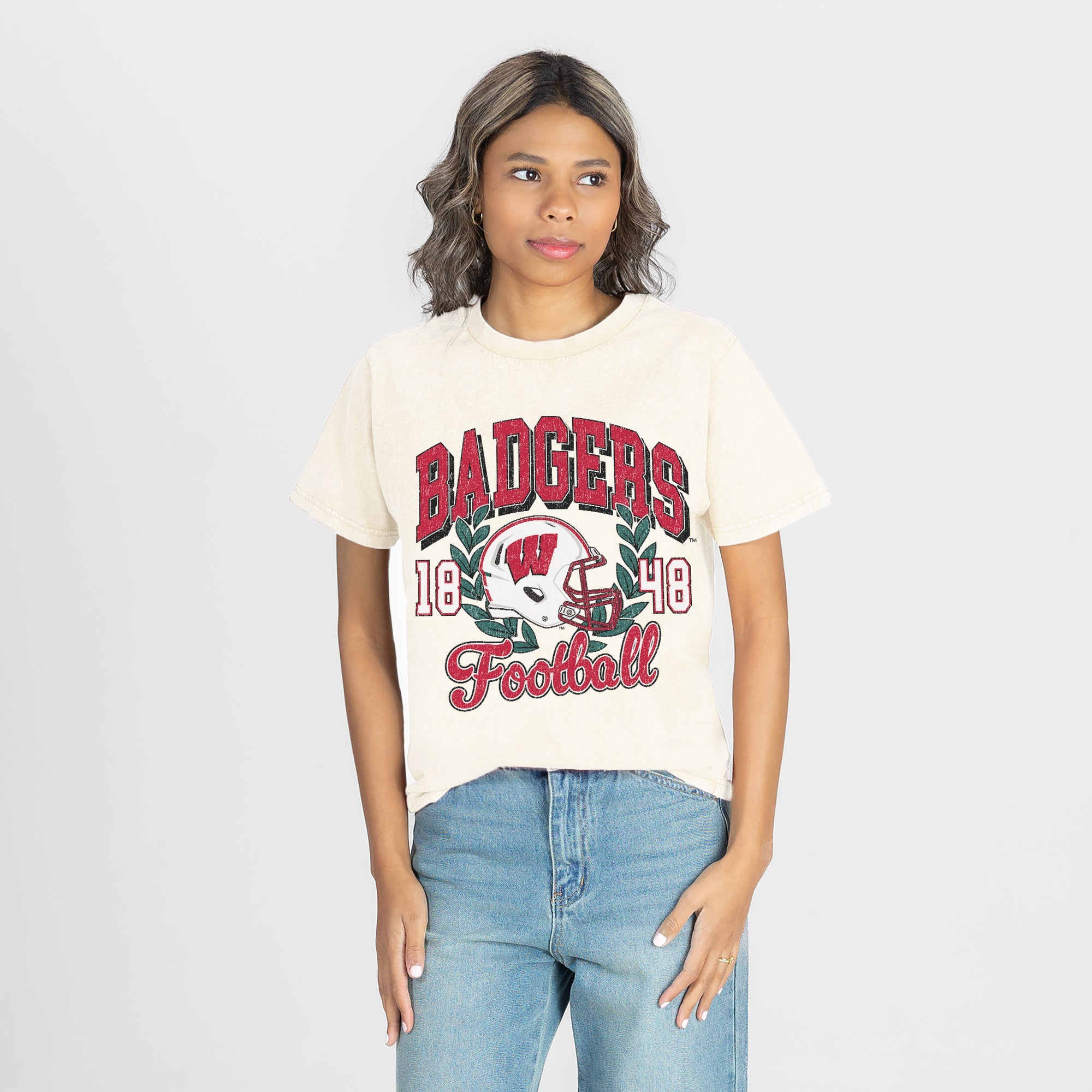 WISCONSIN BADGERS RAISED ON VICTORY CLASSIC FIT COTTON BLEND CREWNECK TEE