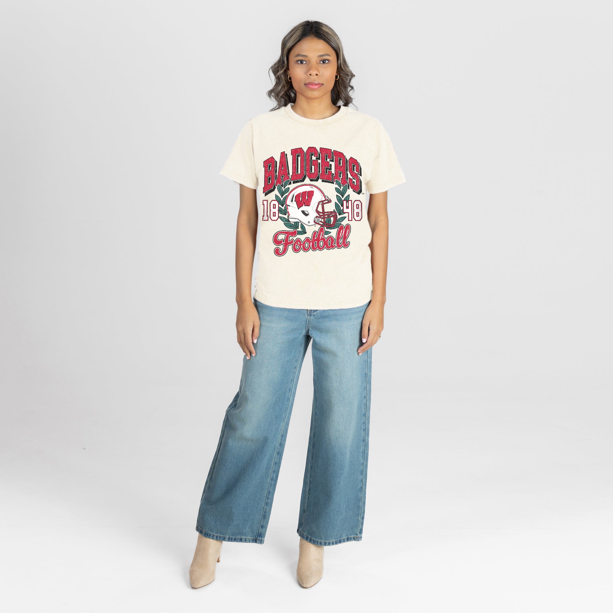 WISCONSIN BADGERS RAISED ON VICTORY CLASSIC FIT COTTON BLEND CREWNECK TEE