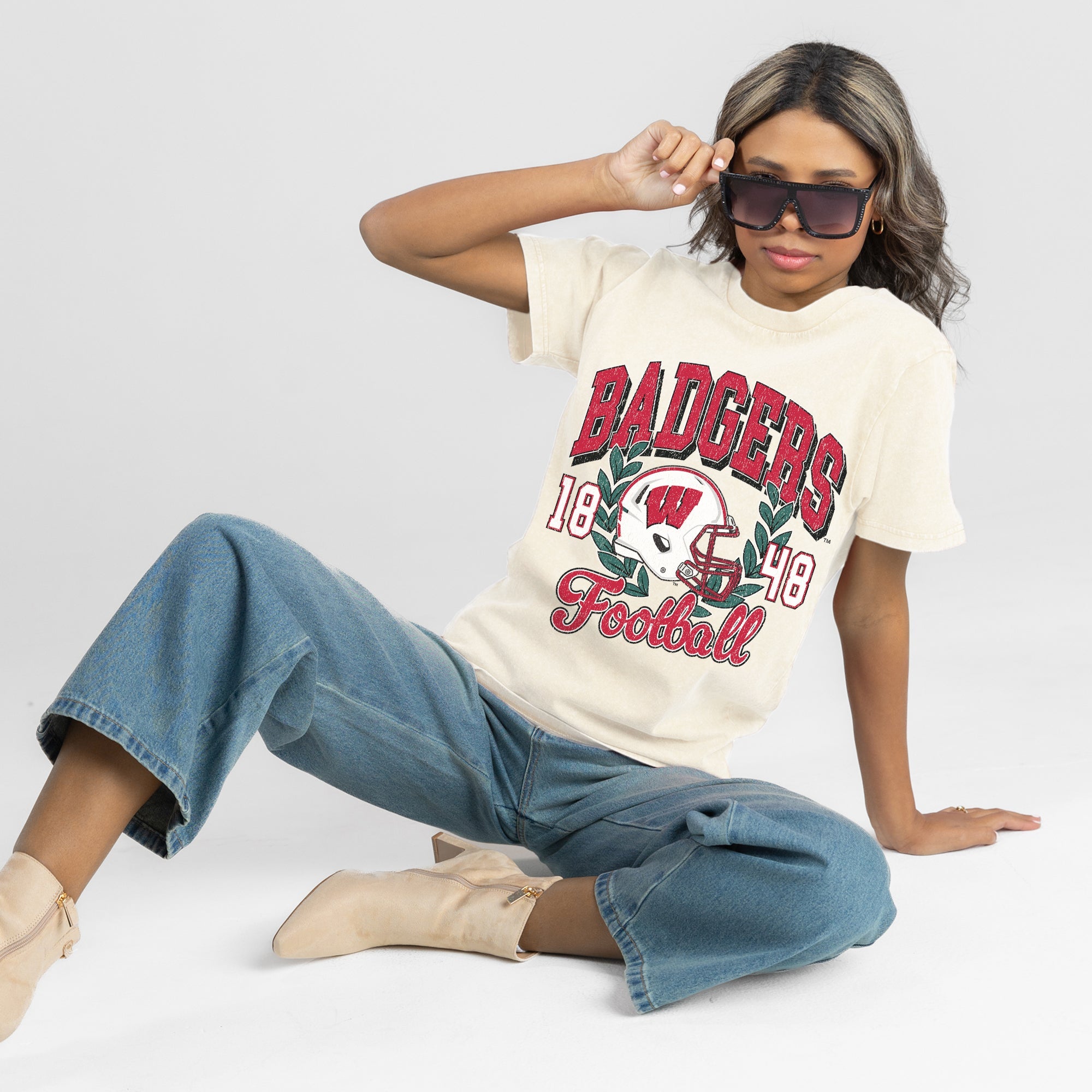 WISCONSIN BADGERS RAISED ON VICTORY CLASSIC FIT COTTON BLEND CREWNECK TEE