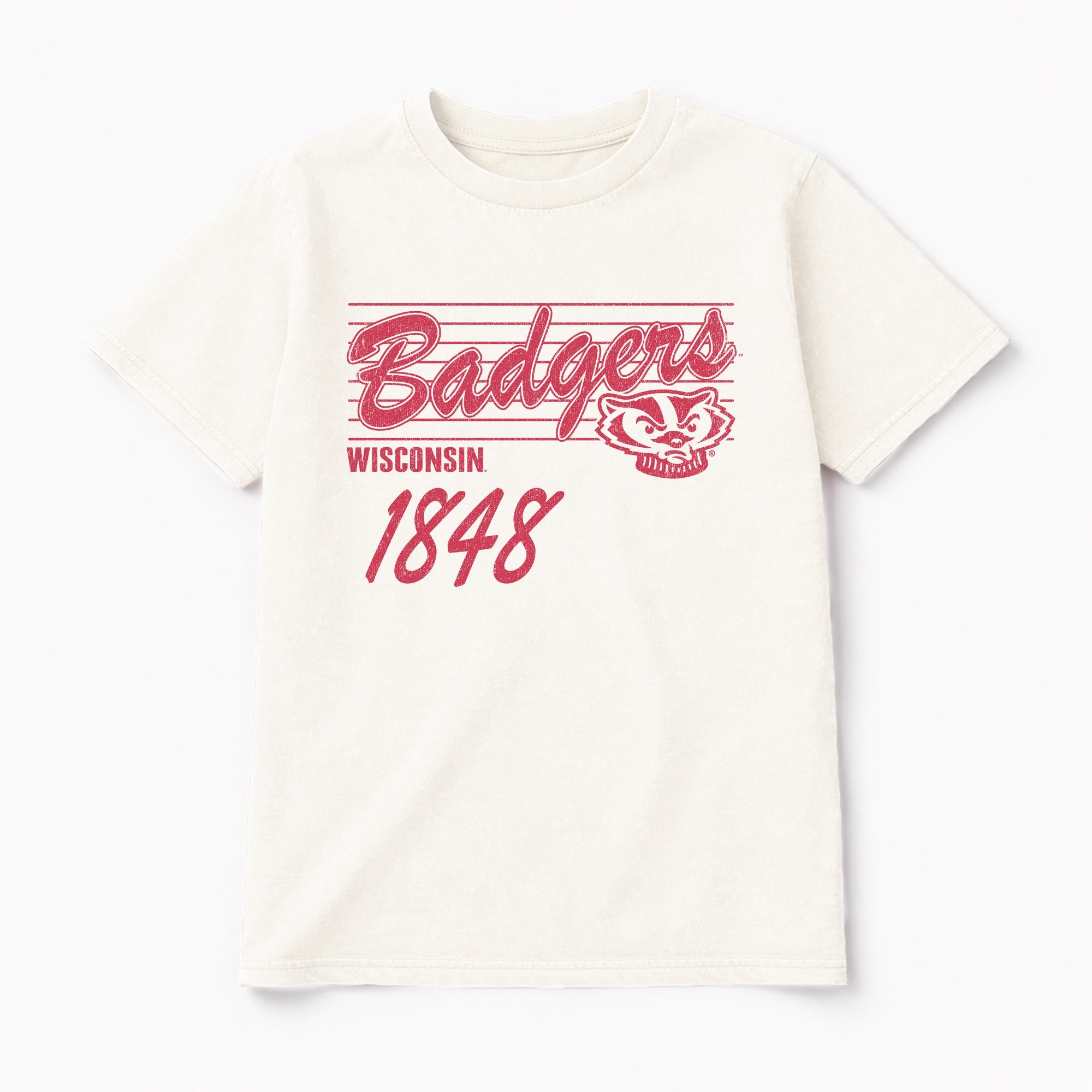 WISCONSIN BADGERS OLD SCHOOL CLASSIC FIT COTTON BLEND CREWNECK TEE