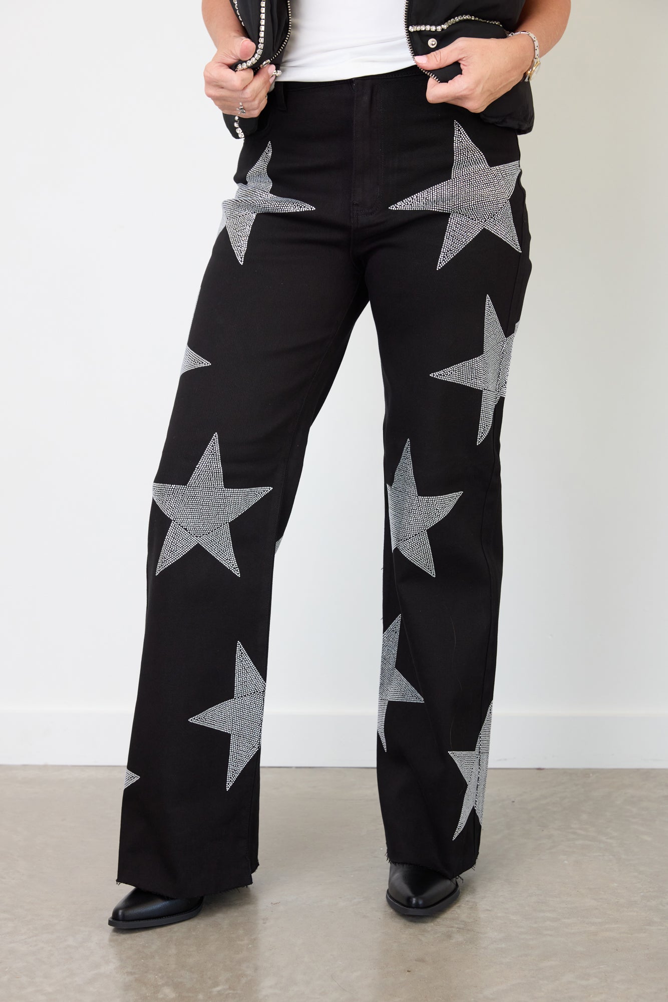 STARGAZER RHINESTONE EMBELLISHED WIDE LEG JEANS