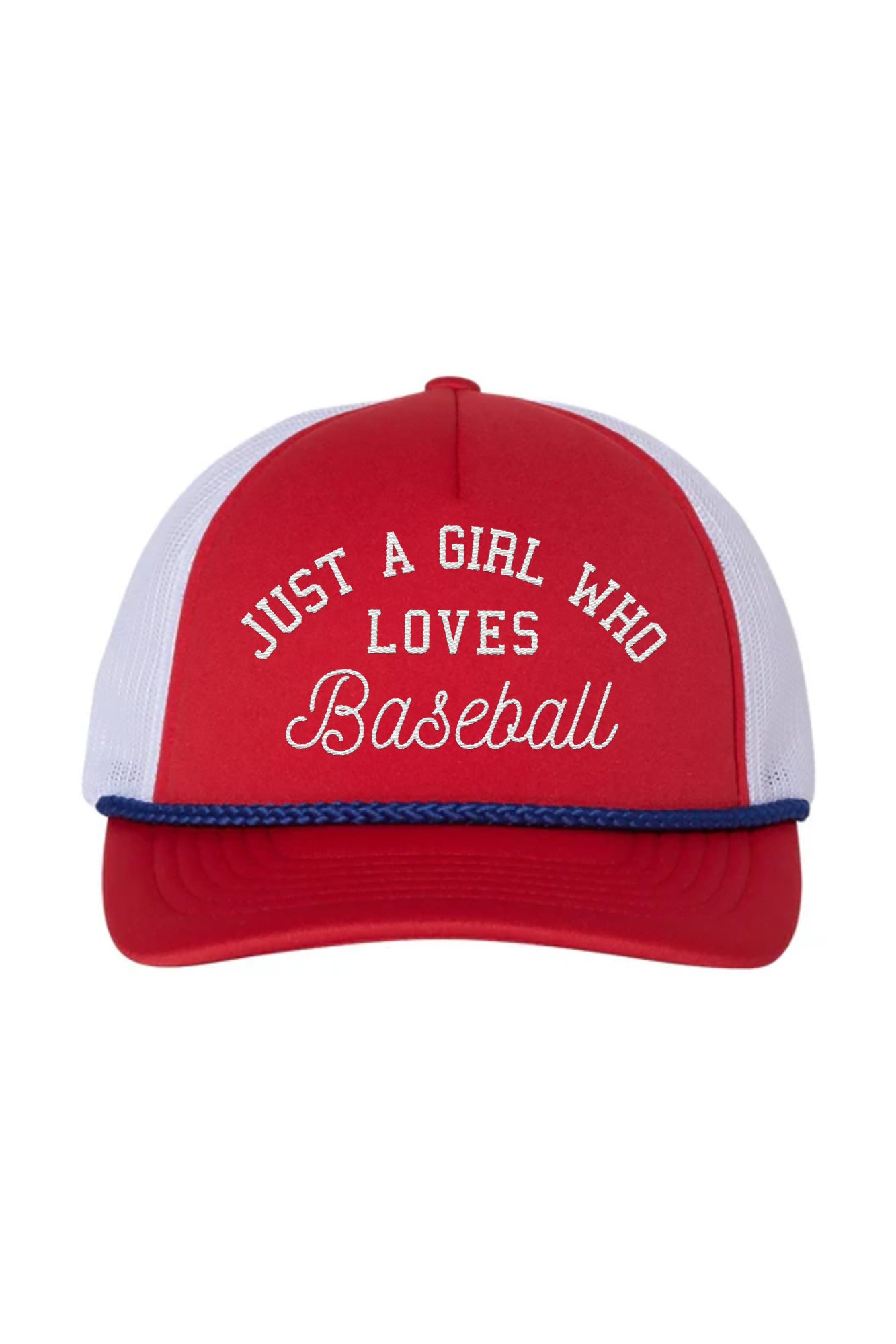JUST A GIRL RETRO ROPE HAT IN RED AND BLUE