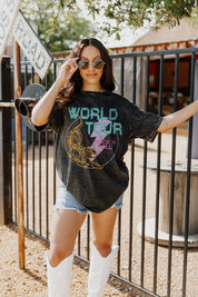 Black LIVE ON TOUR VINTAGE WASH BOYFRIEND TEE - Festival Lifestyle Shot | Gameday Couture - SOHO
