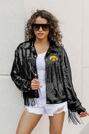 IOWA HAWKEYES ON THE FRINGE MIRRORBALL FRINGE SEQUIN JACKET