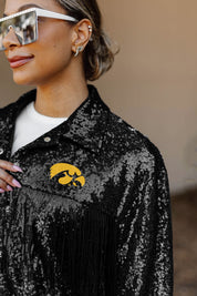 IOWA HAWKEYES ON THE FRINGE MIRRORBALL FRINGE SEQUIN JACKET