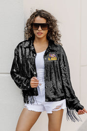 LSU TIGERS ON THE FRINGE MIRRORBALL FRINGE SEQUIN JACKET