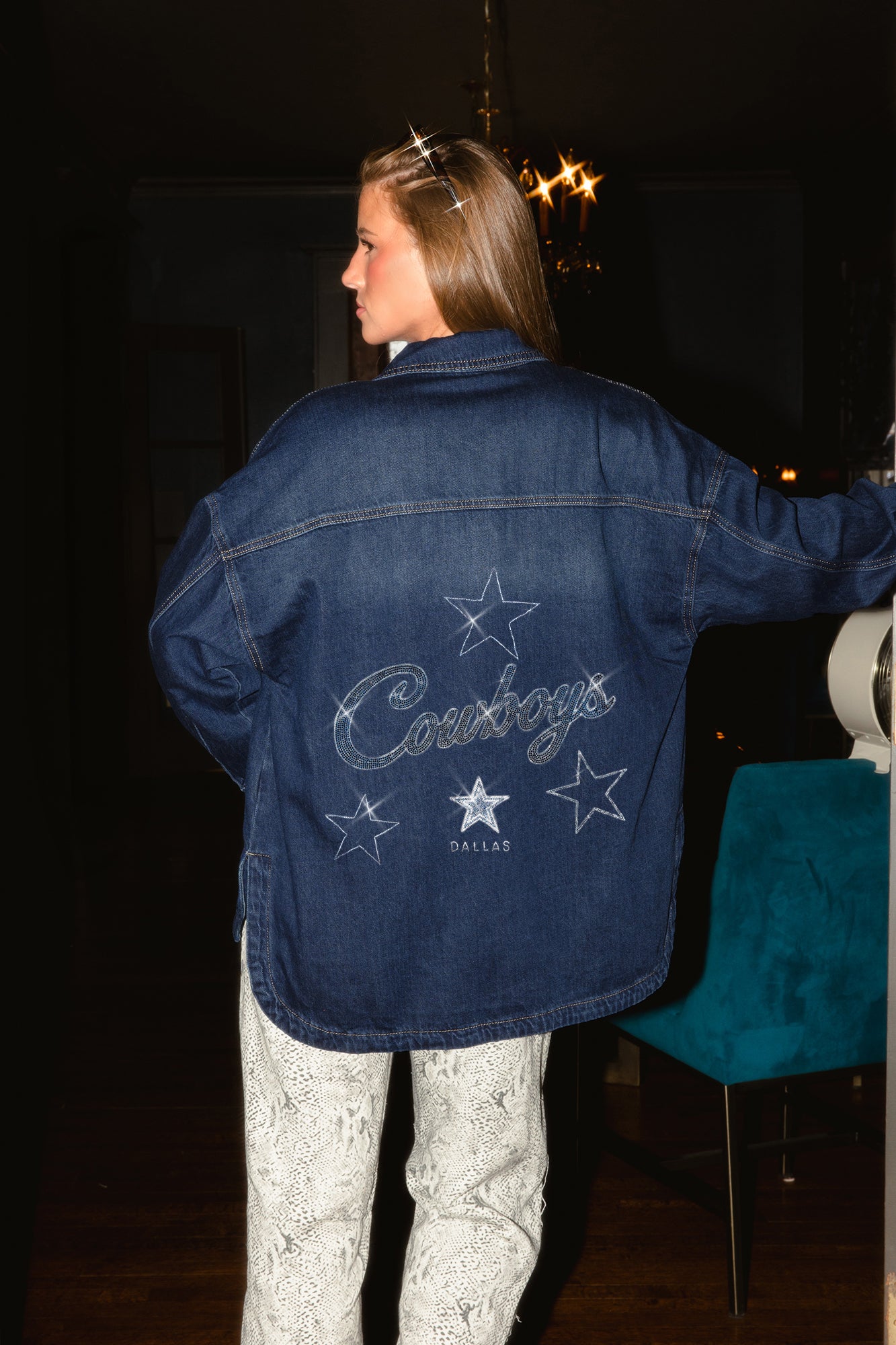 DALLAS COWBOYS SHINE TIME OVERSIZED DENIM JACKET