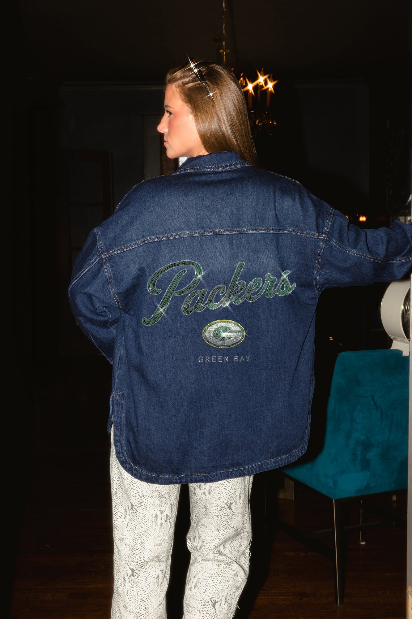 GREEN BAY PACKERS SHINE TIME OVERSIZED DENIM JACKET